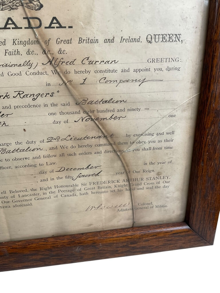 Canadian 12th York Rangers Officers Commision Framed 1890 Dated 18" X 12 1/2" Canadian 12th York Rangers Officers Commision Framed 1890 Dated 18" X 12 1/2"