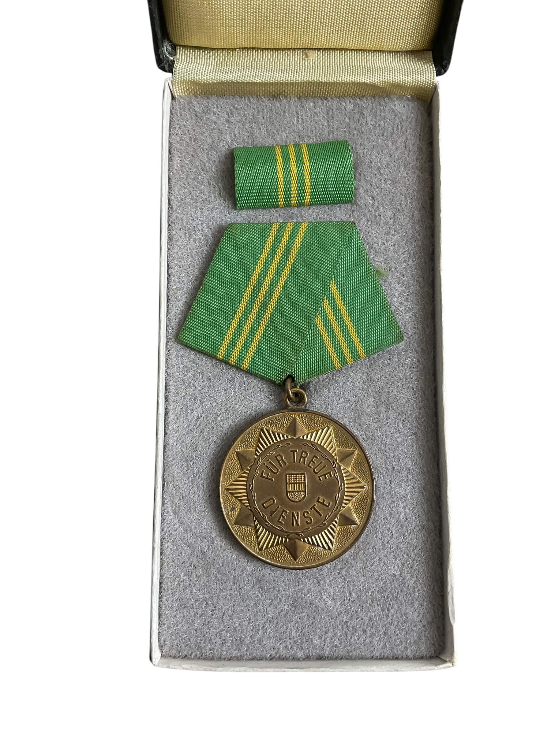 East German DDR Faithful Service Full Size Medal With Ribbon Bar and Document East German DDR Faithful Service Full Size Medal With Ribbon Bar and Document