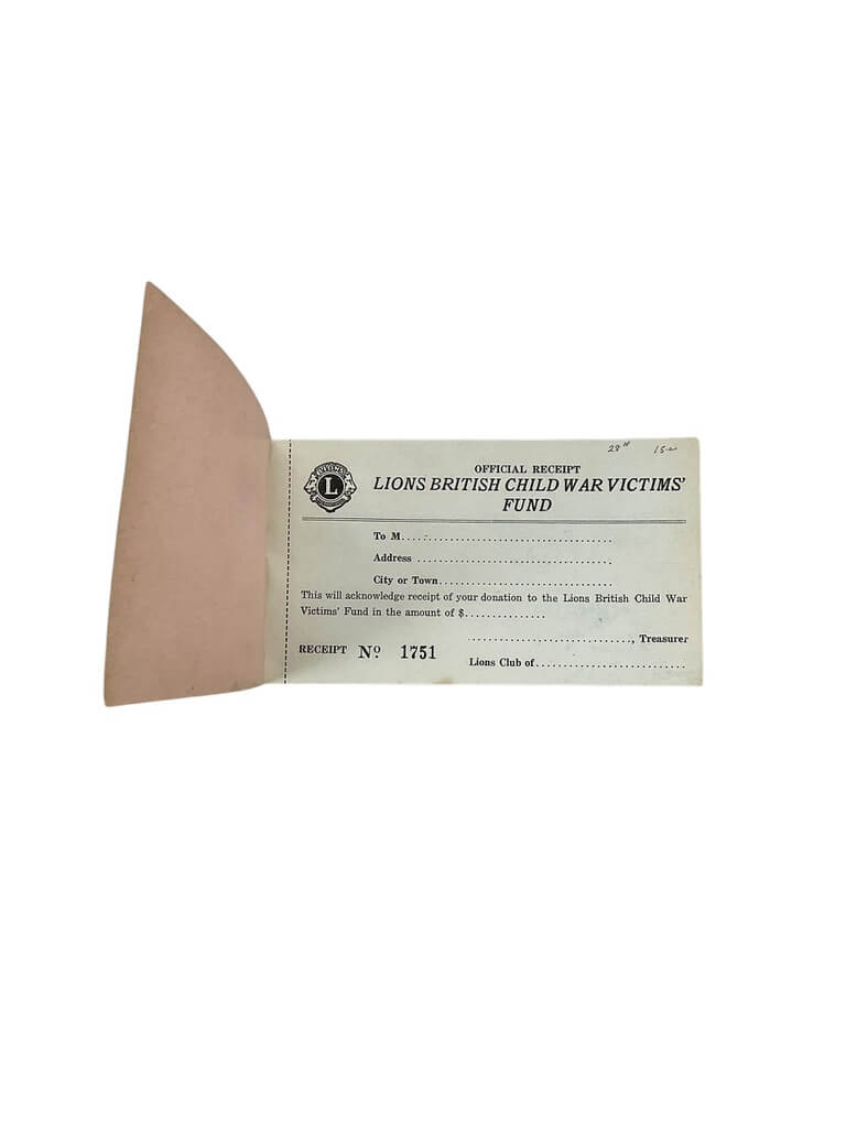 WW2 Canadian Lions British Child War Victims' Fund Official Receipt Forms Booklet WW2 Canadian Lions British Child War Victims' Fund Official Receipt Forms Booklet
