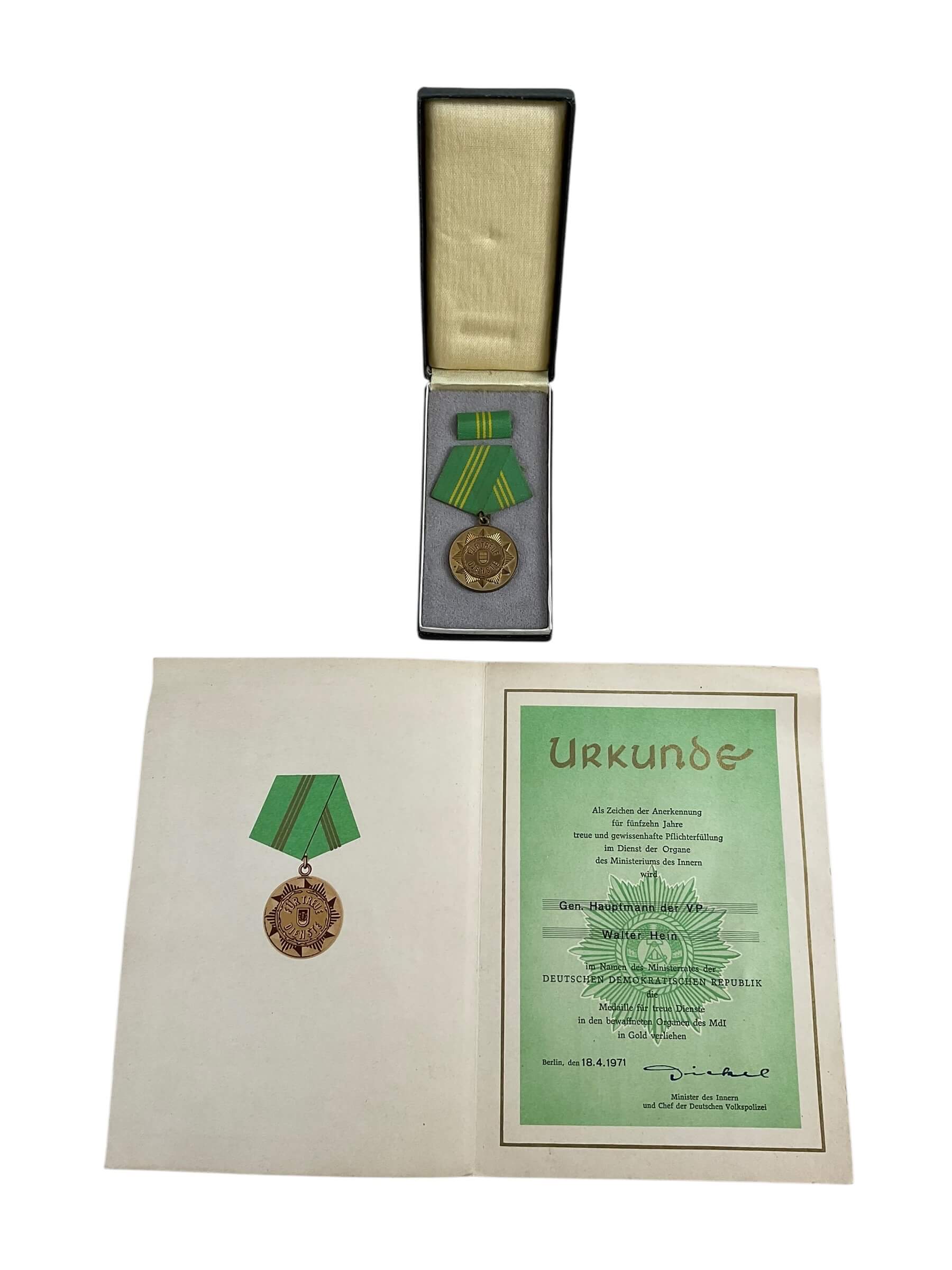 East German DDR Faithful Service Full Size Medal With Ribbon Bar and Document East German DDR Faithful Service Full Size Medal With Ribbon Bar and Document