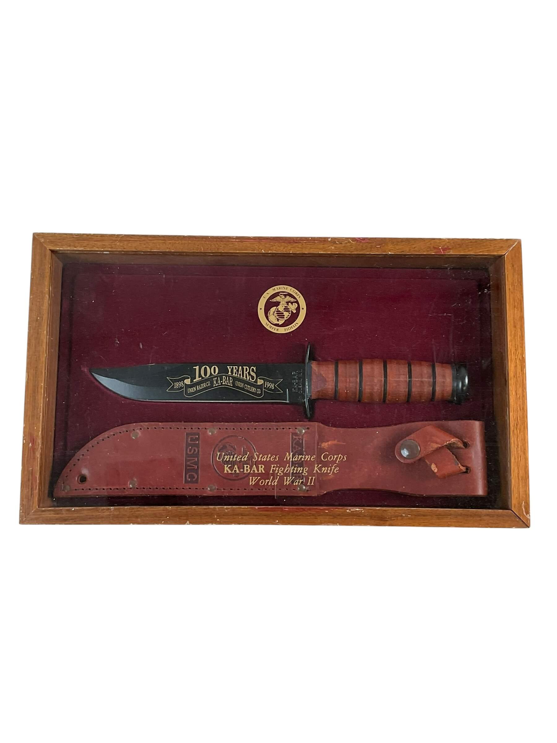 US USMC Ka-Bar 100th Anniversary Knife With Scabbard In Display Case US USMC Ka-Bar 100th Anniversary Knife With Scabbard In Display Case