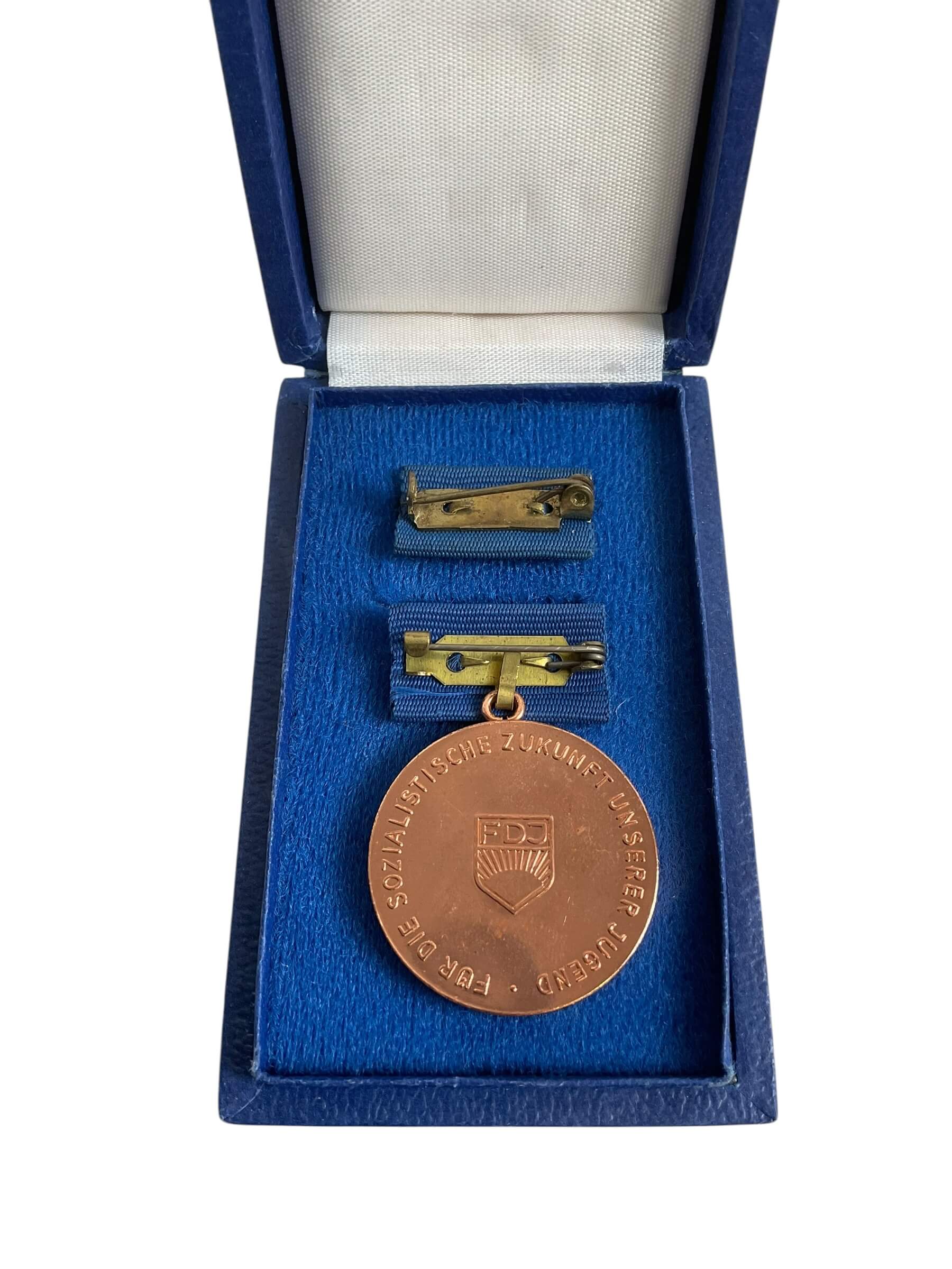 East German GDR Artur Becker Full Size Medal With Ribbon Bar and Document East German GDR Artur Becker Full Size Medal With Ribbon Bar and Document