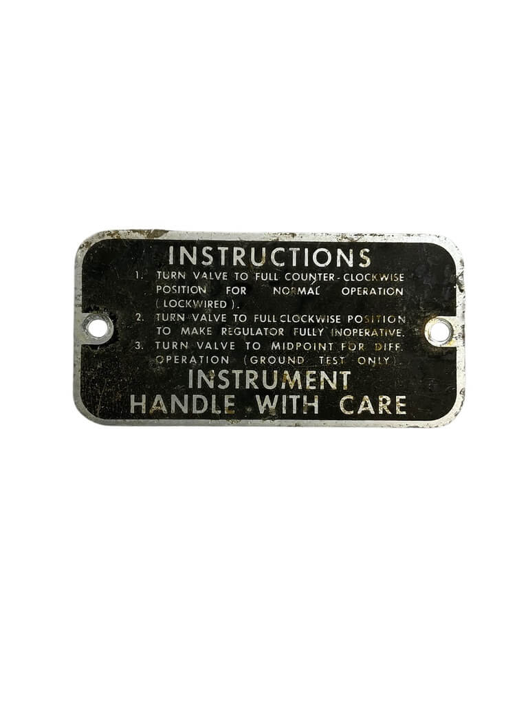 US USAAF Valve Instructions Aircraft Data Plate US USAAF Valve Instructions Aircraft Data Plate