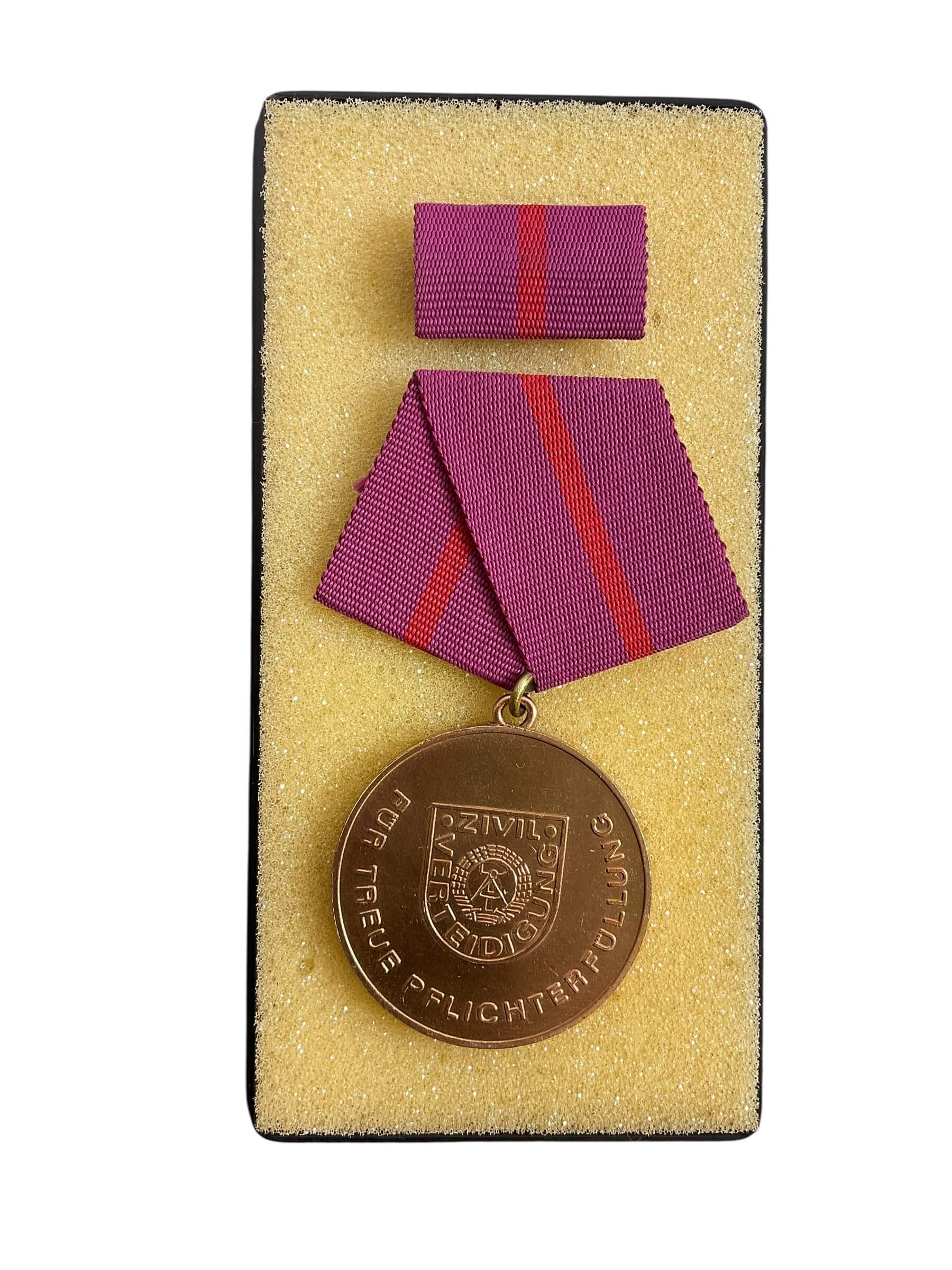 East German DDR Faithful Service X 2 Full Size Medals With Ribbon Bars and Document East German DDR Faithful Service X 2 Full Size Medals With Ribbon Bars and Document