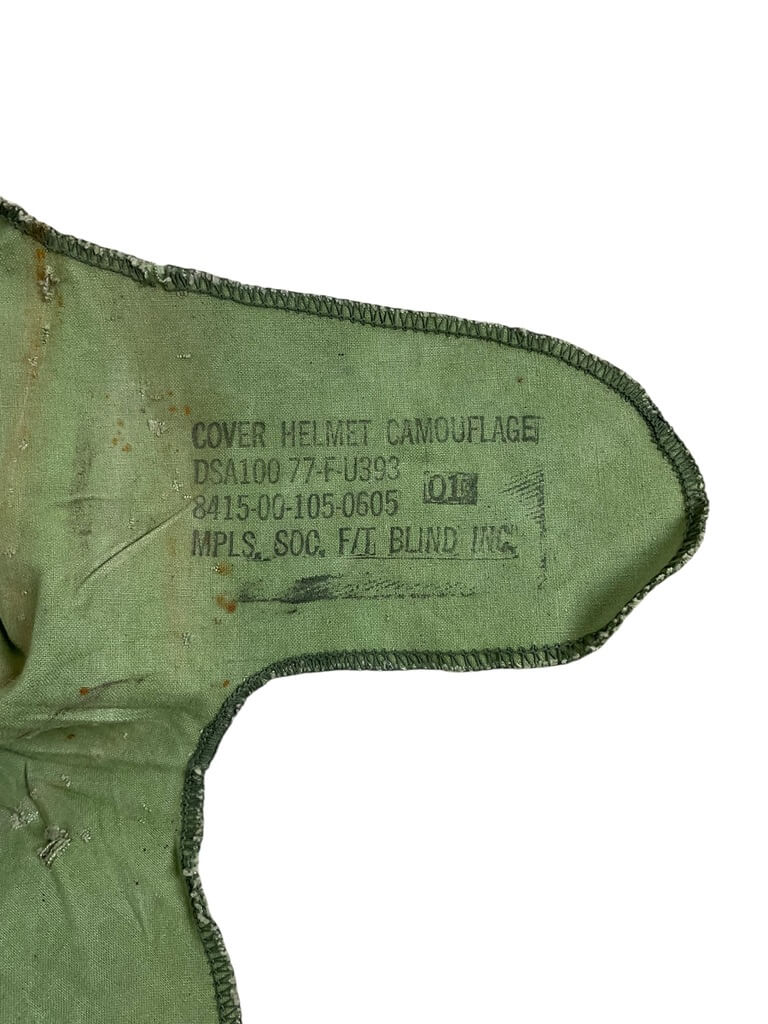 US Army M1 Camouflage Helmet Cover Dated 1977 US Army M1 Camouflage Helmet Cover Dated 1977