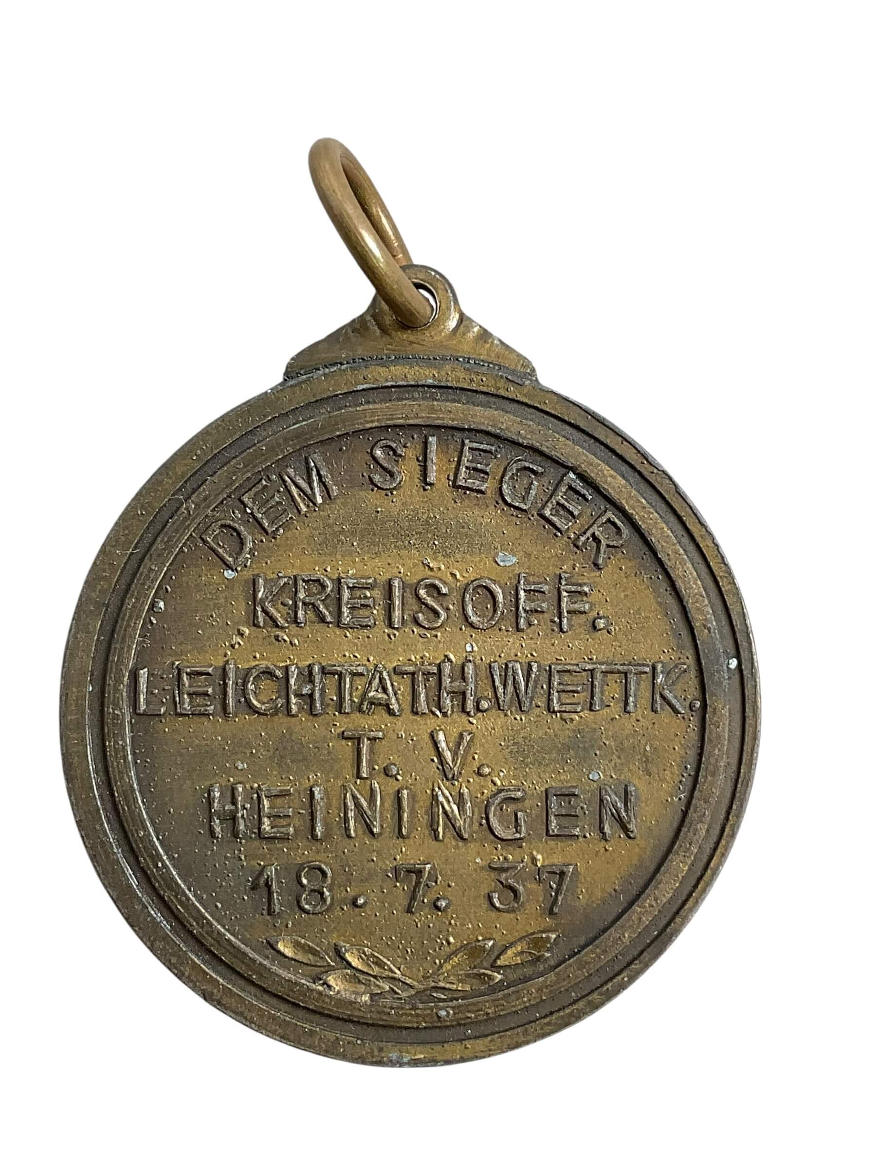 WW2 German Heiningen 1937 Athletics Full Size Medal WW2 German Heiningen 1937 Athletics Full Size Medal