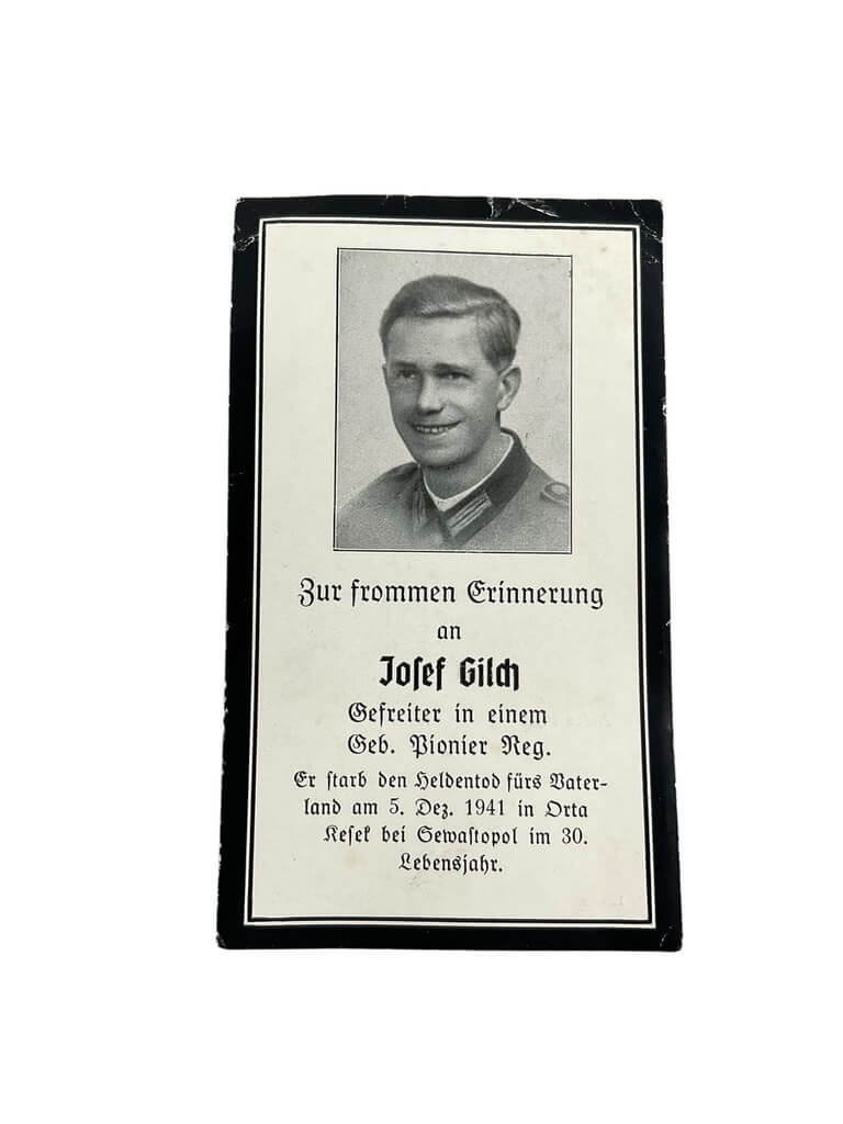 WW2 German Josef Gilch Gebirgsjager Pioneer Death Card WW2 German Josef Gilch Gebirgsjager Pioneer Death Card