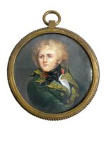 French Officer Miniature Portrait Painting 3 1/4"