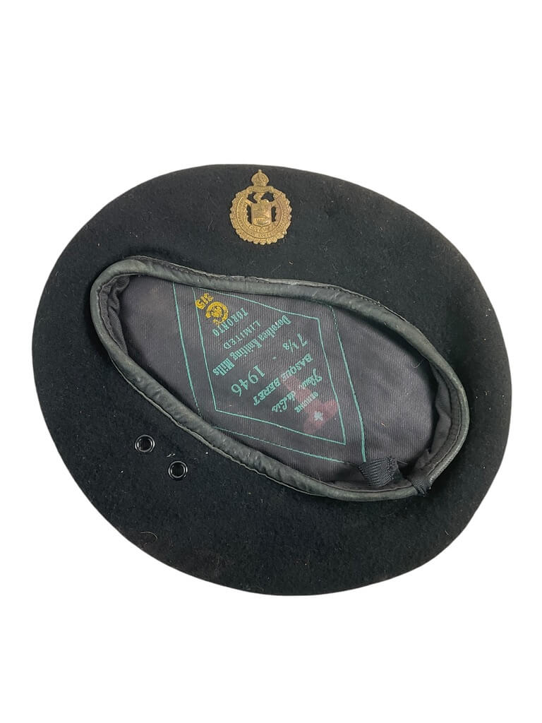 Canadian Armoured Corps Black Beret Size 7 1/8 Dated 1946 With LDSH Badge Canadian Armoured Corps Black Beret Size 7 1/8 Dated 1946 With LDSH Badge