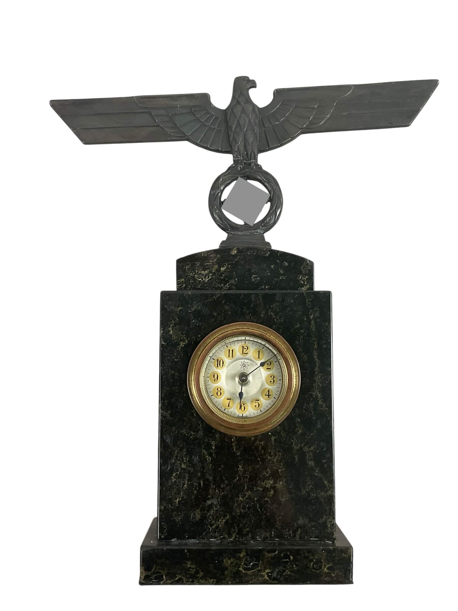 WW2 German Eagle On Marble Base With Clock WW2 German Eagle On Marble Base With Clock