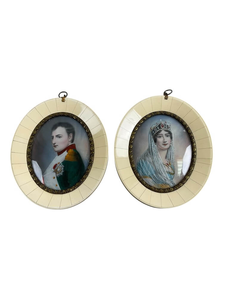 French Napoleonic Miniature Portraits Of Napoleon and Josephine 5" X 4" French Napoleonic Miniature Portraits Of Napoleon and Josephine 5" X 4"