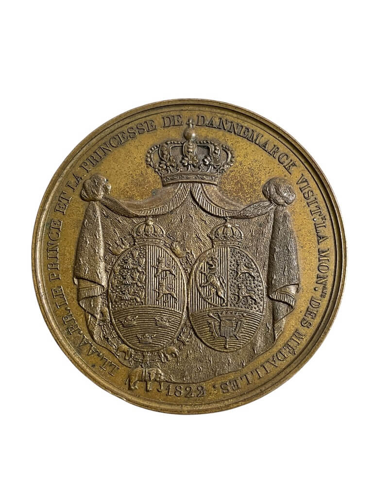 Danish Prince and Princess 1822 Royal Visit Bronze Medallion Danish Prince and Princess 1822 Royal Visit Bronze Medallion