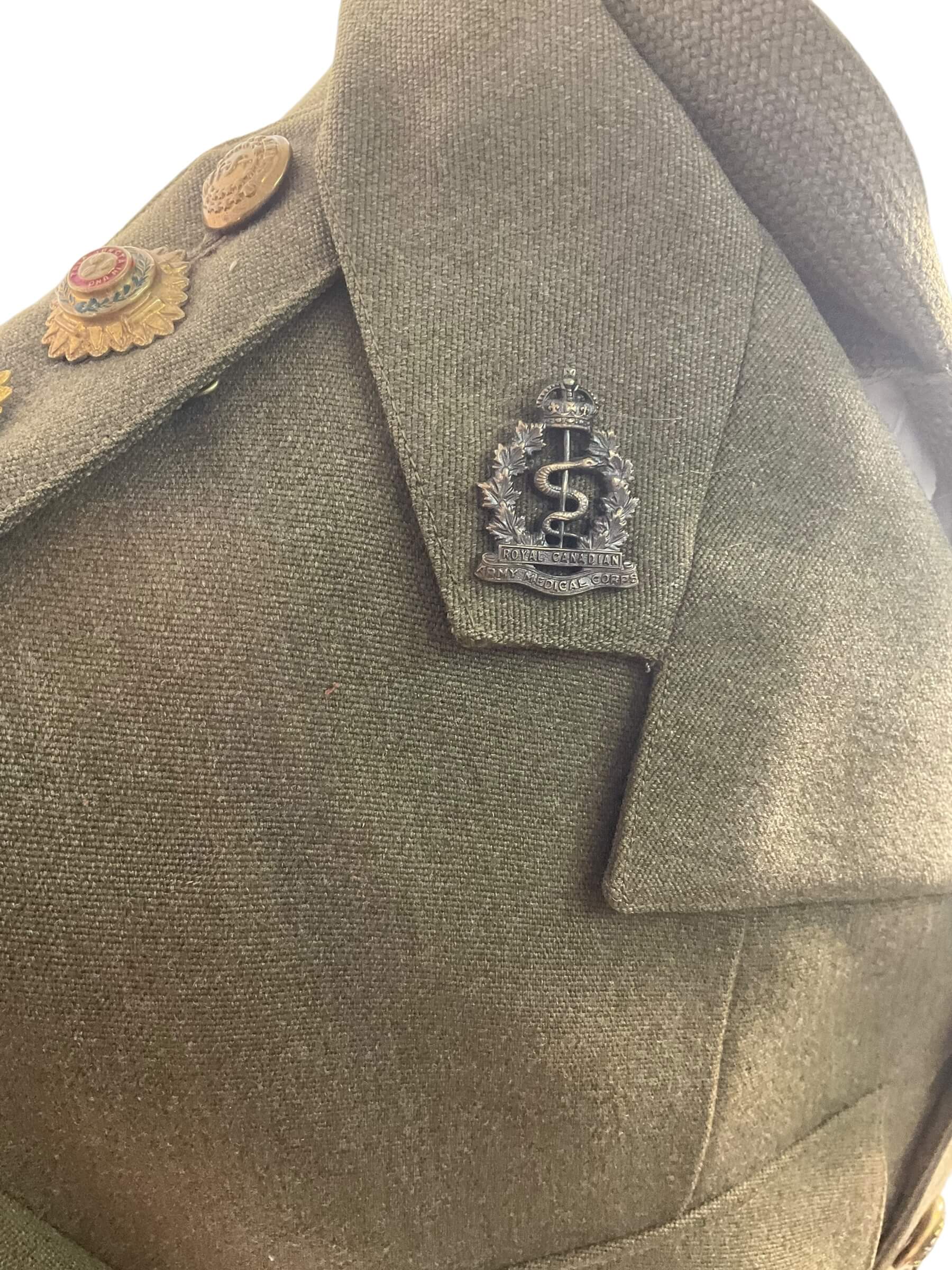 WW2 Canadian RCAMC Officers Named Service Dress With Trousers and Peak Cap Hat WW2 Canadian RCAMC Officers Named Service Dress With Trousers and Peak Cap Hat