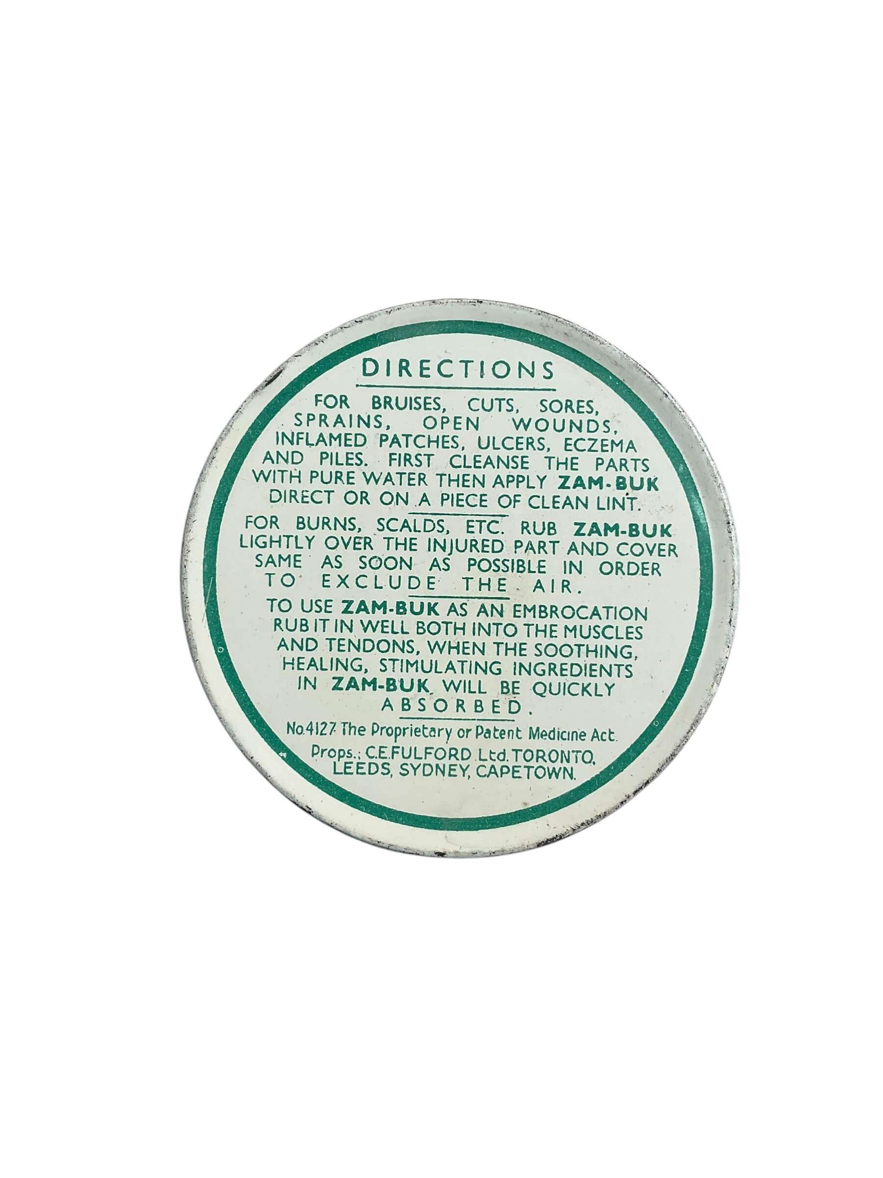 WW1 British BEF Zam-Buk Ointment Tin EMPTY WW1 British BEF Zam-Buk Ointment Tin EMPTY