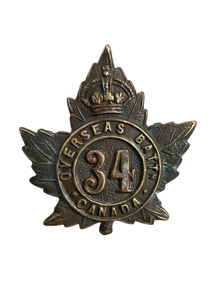 WW1 Canadian CEF 34th Battalion Collar Insignia Single WW1 Canadian CEF 34th Battalion Collar Insignia Single