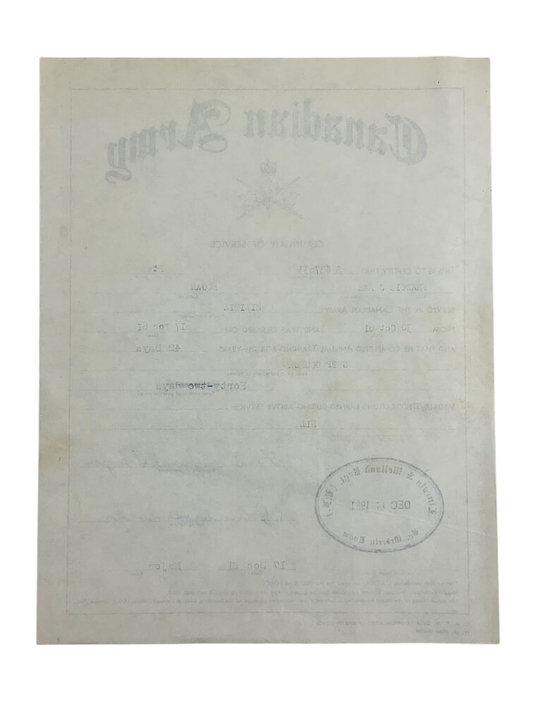 Canadian Army Certificate of Service Lincoln and Welland Regiment Dated 1961 Canadian Army Certificate of Service Lincoln and Welland Regiment Dated 1961