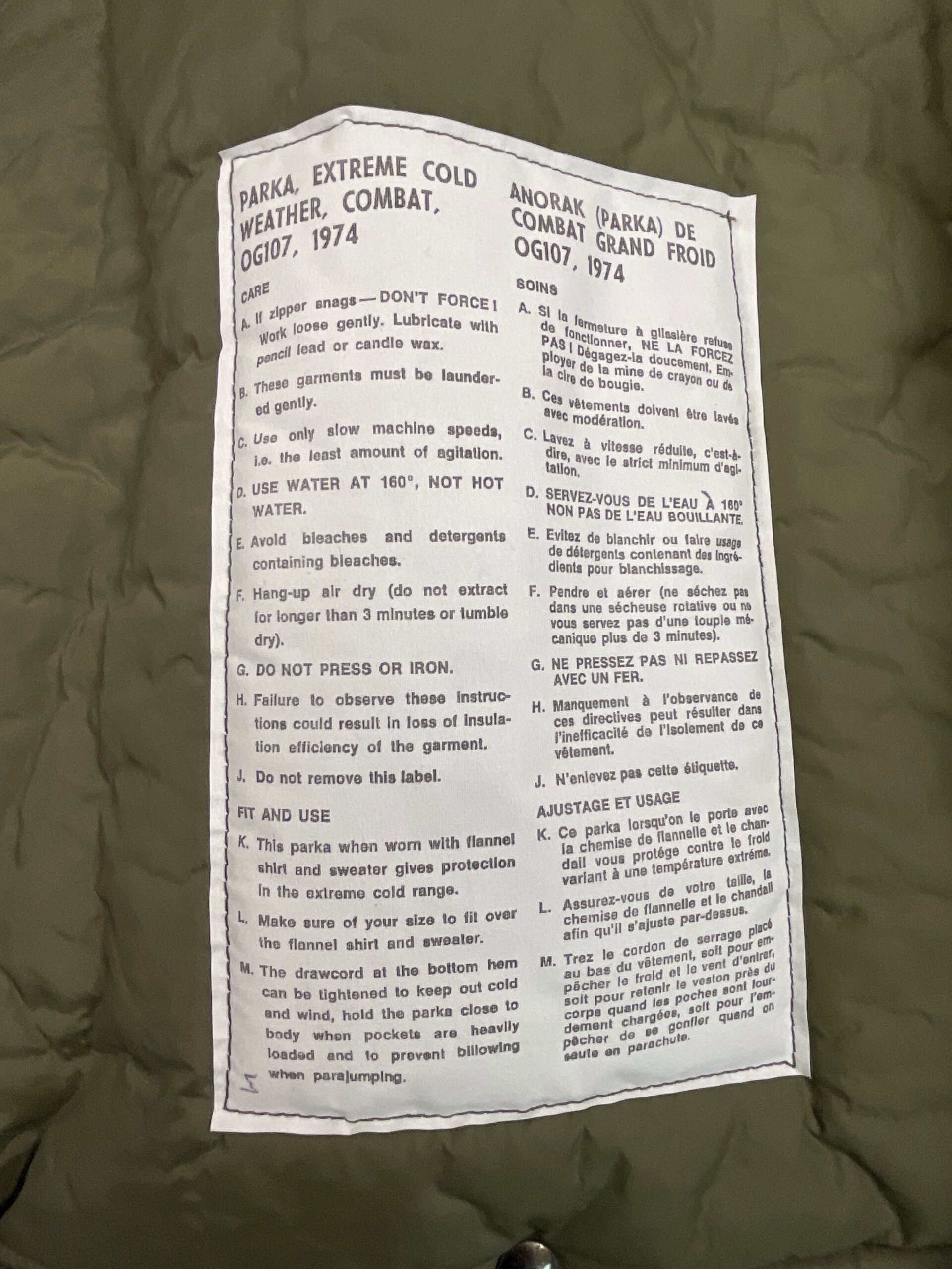 Canadian Forces OD Green Combat Parka Unissued Size 7044 Canadian Forces OD Green Combat Parka Unissued Size 7044