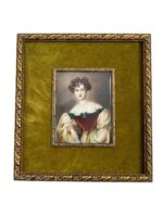 British Victorian Painting Portrait of a Woman In Velvet Frame 6 X 6 3/4"
