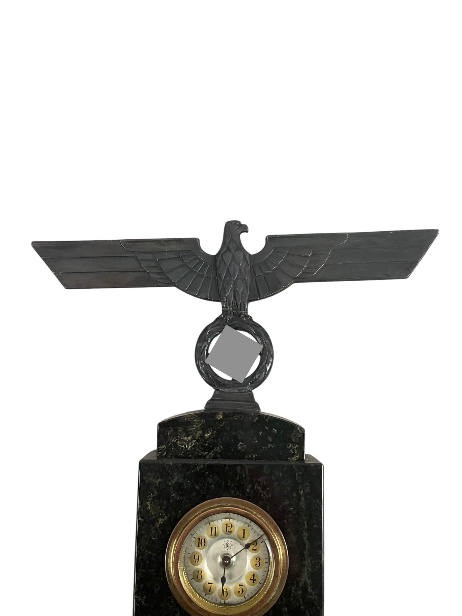 WW2 German Eagle On Marble Base With Clock WW2 German Eagle On Marble Base With Clock