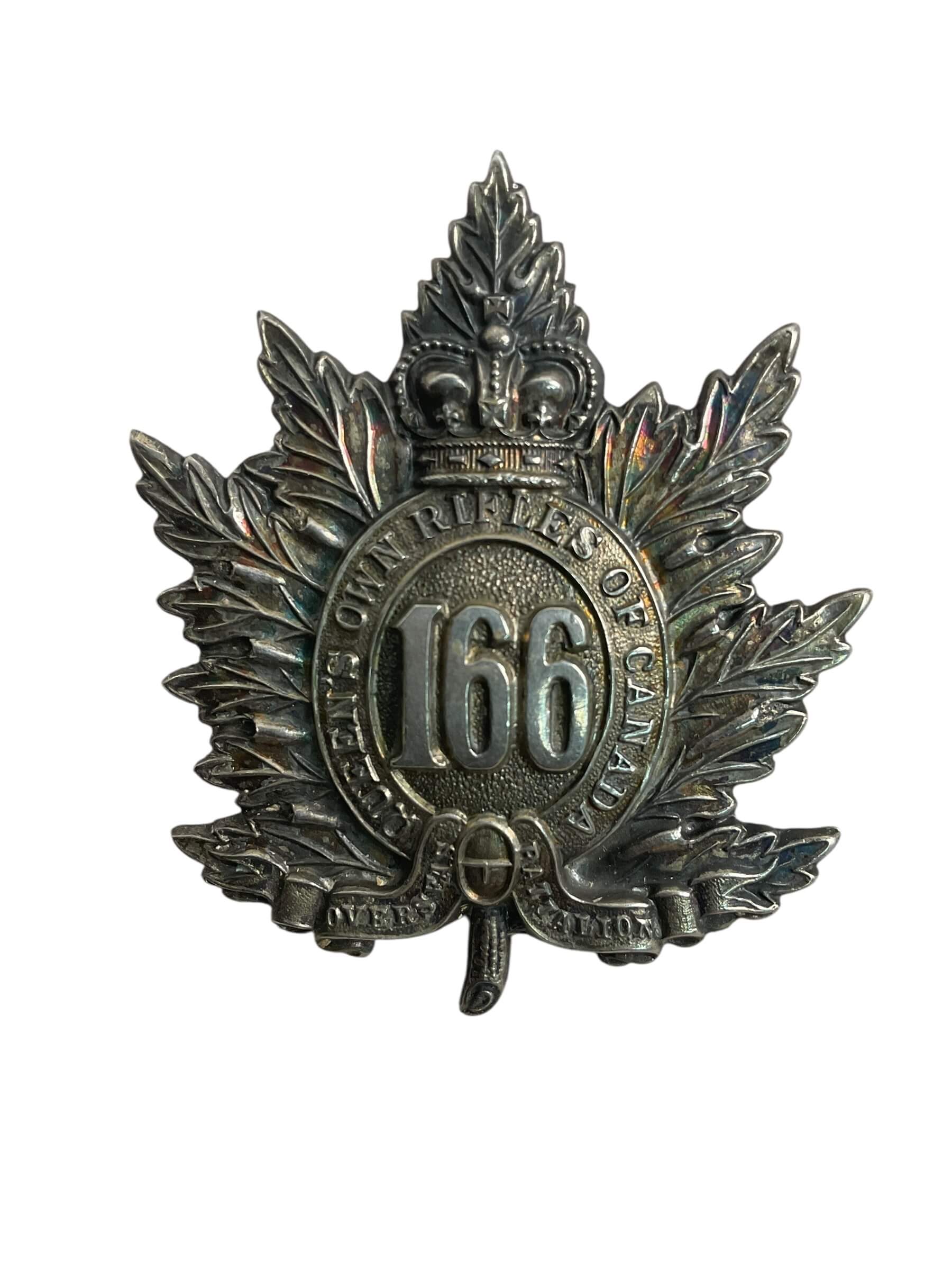 WW1 Canadian CEF 166th Battalion Officers Cap Badge WW1 Canadian CEF 166th Battalion Officers Cap Badge