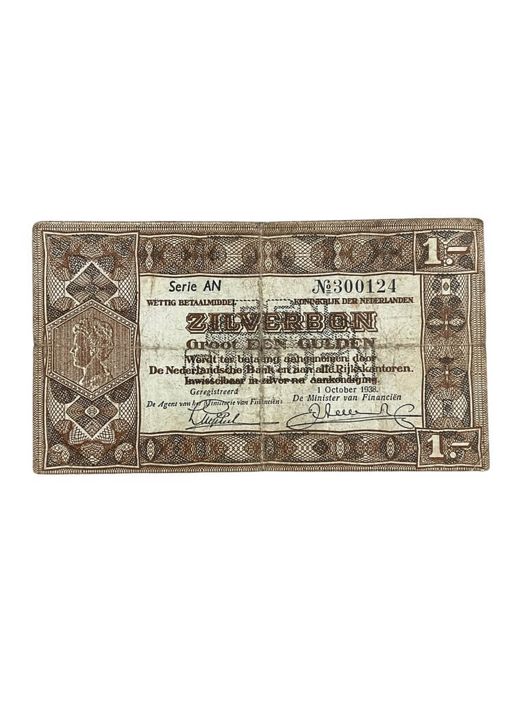 WW2 Dutch 1 Gulden Banknote Dated 1938 WW2 Dutch 1 Gulden Banknote Dated 1938