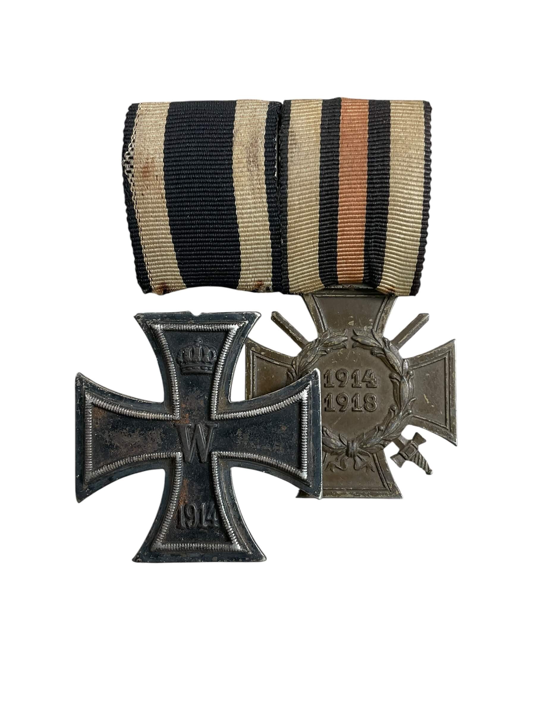 WW1 Imperial German Ribbon Bar EK2 and Hindenburg Cross with Swords WW1 Imperial German Ribbon Bar EK2 and Hindenburg Cross with Swords