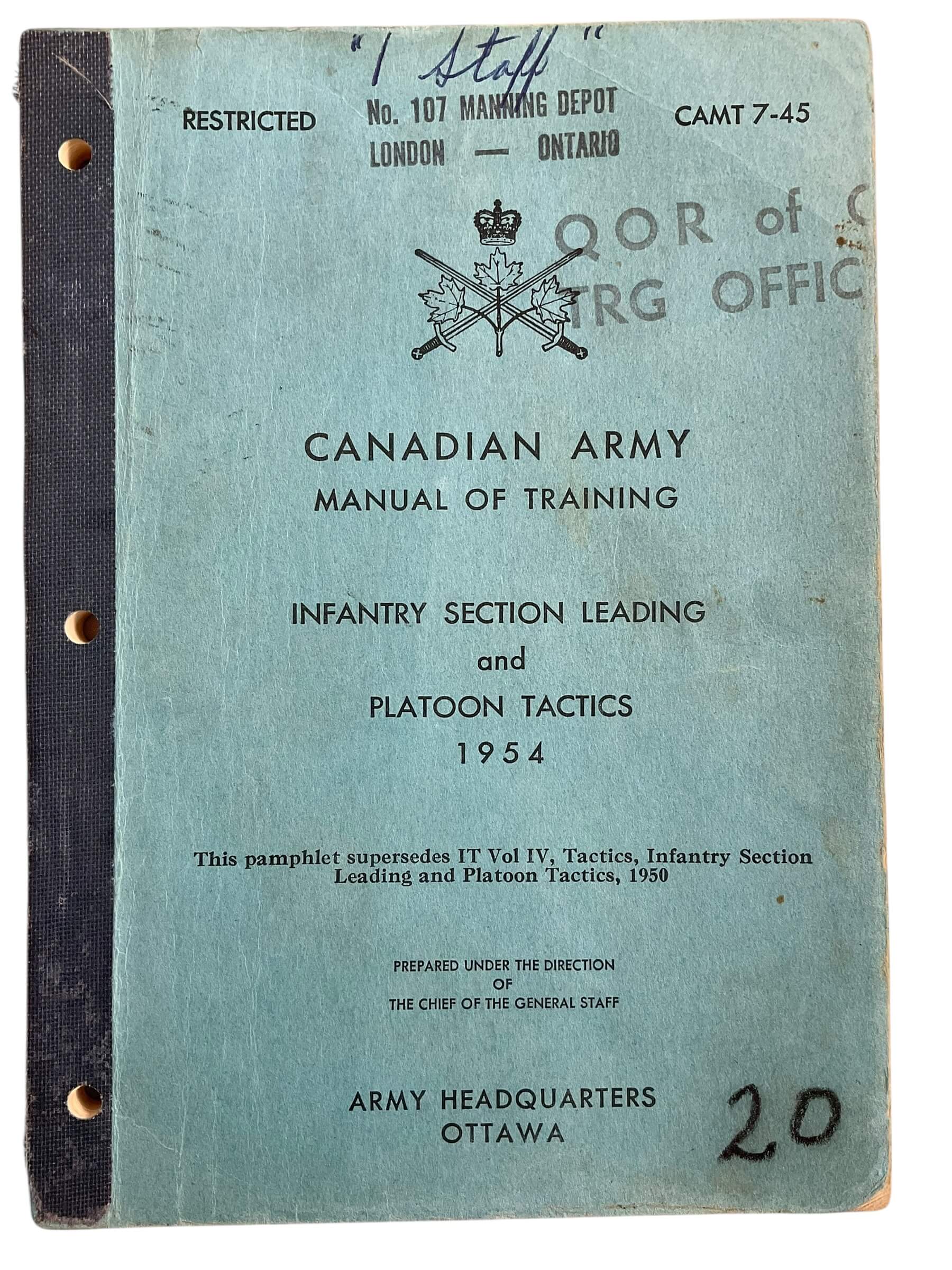 Canadian Army Manual of Training Infantry Section Leading and Platoon Tactics 1954 Used Softcover Reference Book Canadian Army Manual of Training Infantry Section Leading and Platoon Tactics 1954 Used Softcover Reference Book