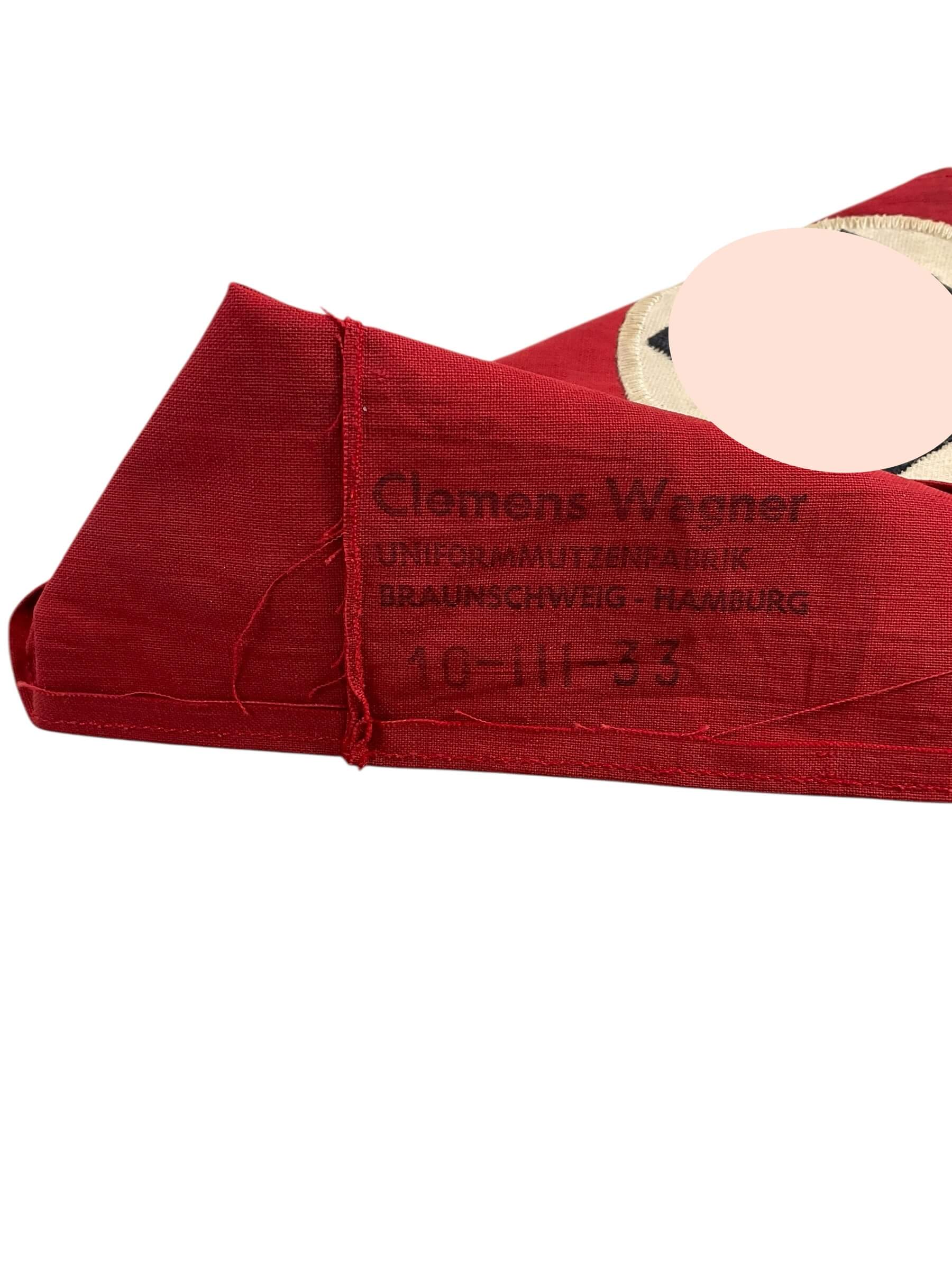 WW2 German NSDAP Supporter Cotton Armband Maker Marked Clemens Wagner WW2 German NSDAP Supporter Cotton Armband Maker Marked Clemens Wagner