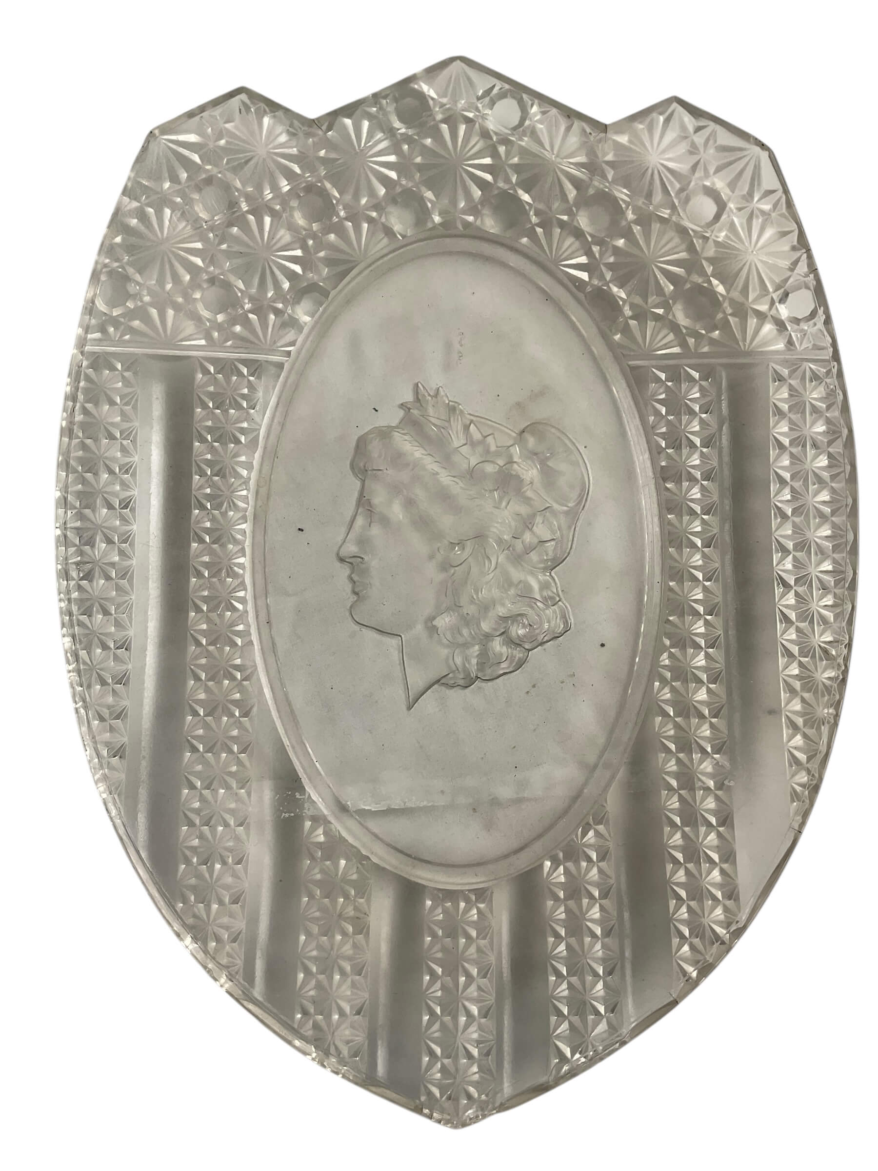 US National Pattern Shield Shaped Bread Tray With JP Morgan Portrait of Lady Liberty US National Pattern Shield Shaped Bread Tray With JP Morgan Portrait of Lady Liberty