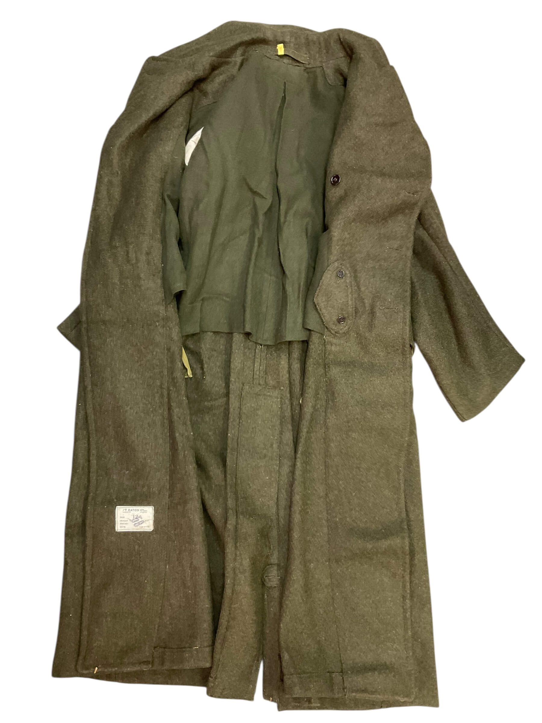 WW2 Canadian Army Greatcoat Dated 1942 Size 12 With Norwegian Buttons Maker Eatons WW2 Canadian Army Greatcoat Dated 1942 Size 12 With Norwegian Buttons Maker Eatons