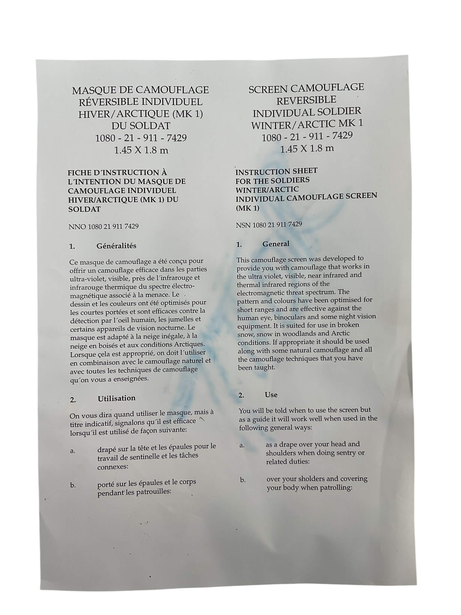 Canadian Forces Winter Camouflage Screen NIP Canadian Forces Winter Camouflage Screen NIP