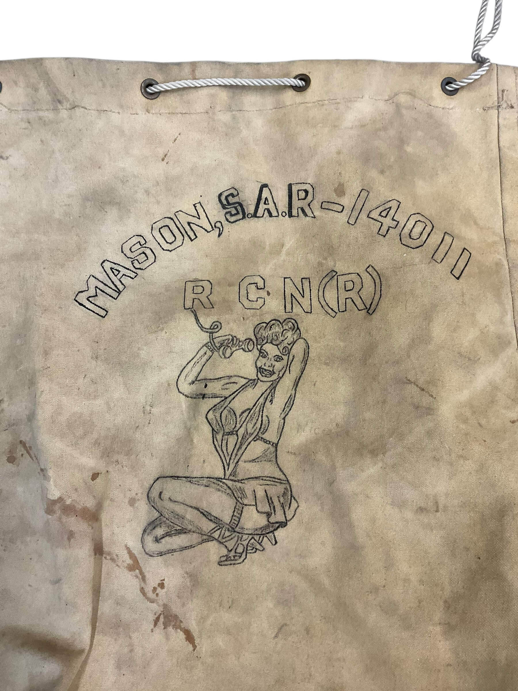 WW2 Canadian RCN Navy Duffle Bag With Artwork Named 36" X 25" WW2 Canadian RCN Navy Duffle Bag With Artwork Named 36" X 25"