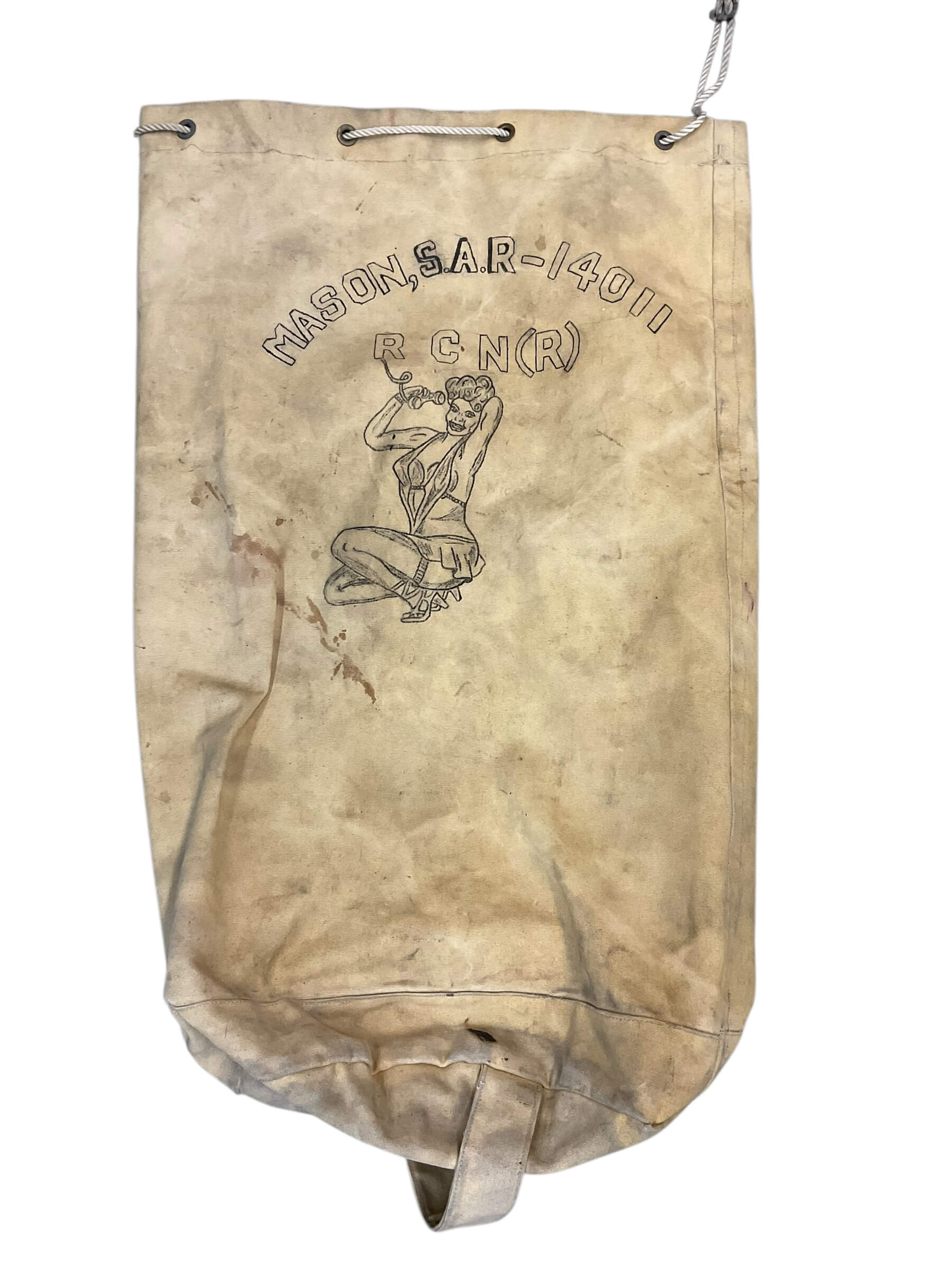 WW2 Canadian RCN Navy Duffle Bag With Artwork Named 36" X 25" WW2 Canadian RCN Navy Duffle Bag With Artwork Named 36" X 25"