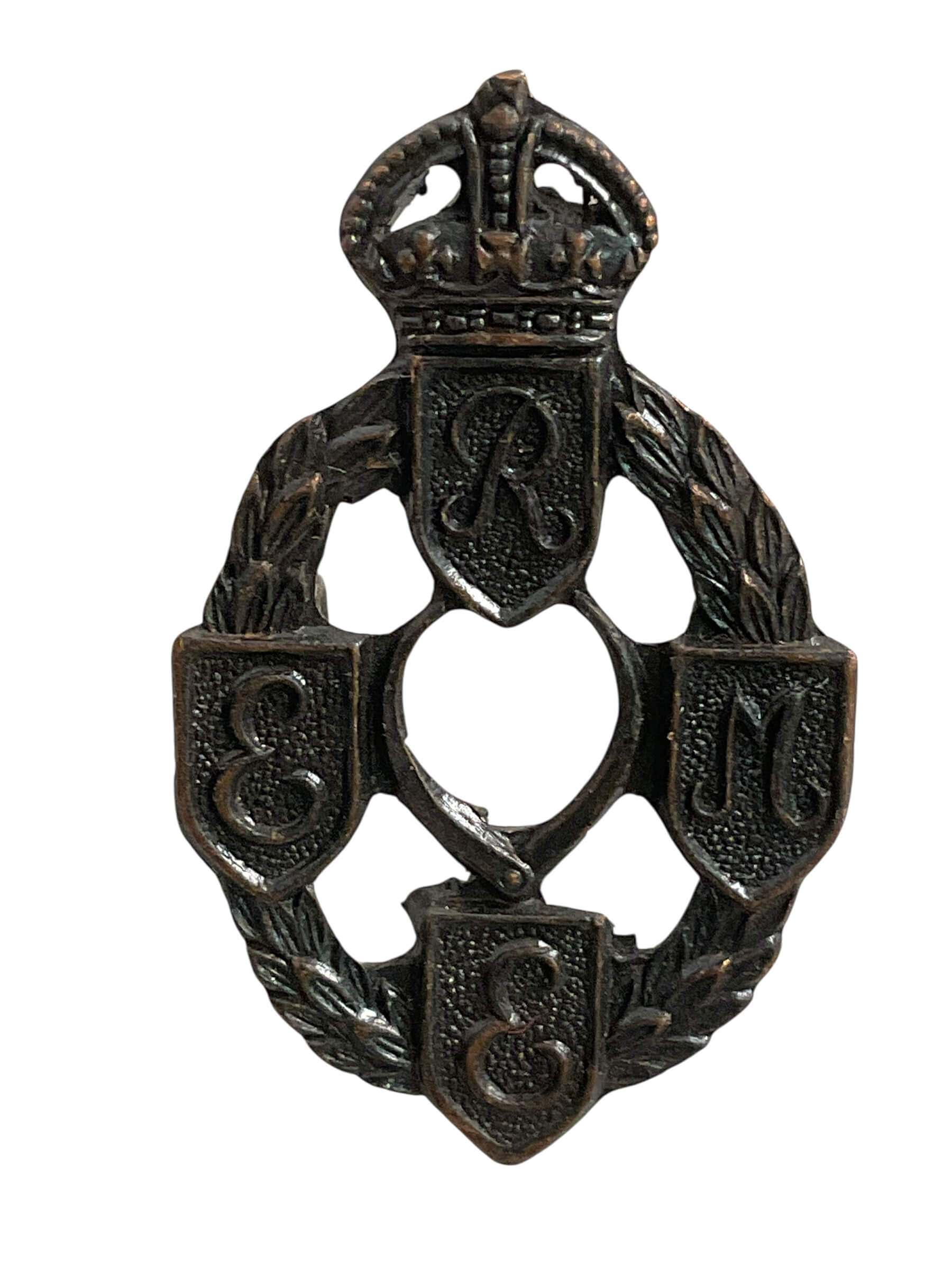 WW2 British Royal Electrical Mechanical Engineer Bronze Officers Collar Insignia Single WW2 British Royal Electrical Mechanical Engineer Bronze Officers Collar Insignia Single