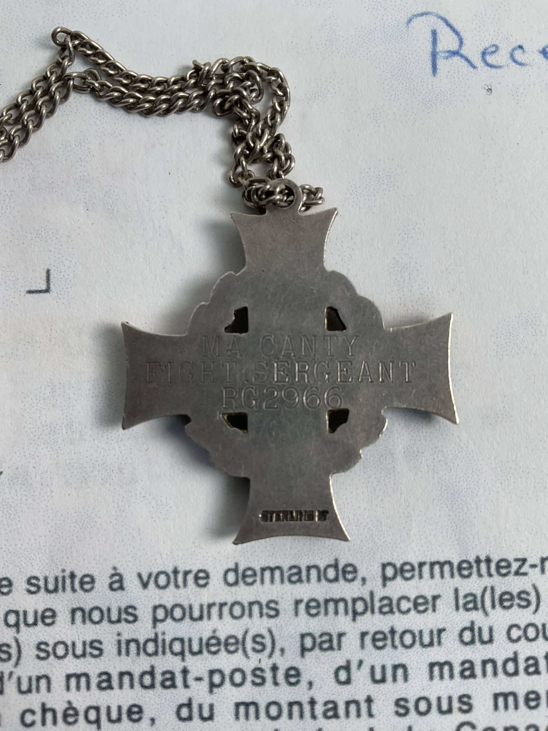 WW2 Canadian RCAF Memorial Cross Flight Sergeant Canty REPLACEMENT WW2 Canadian RCAF Memorial Cross Flight Sergeant Canty REPLACEMENT