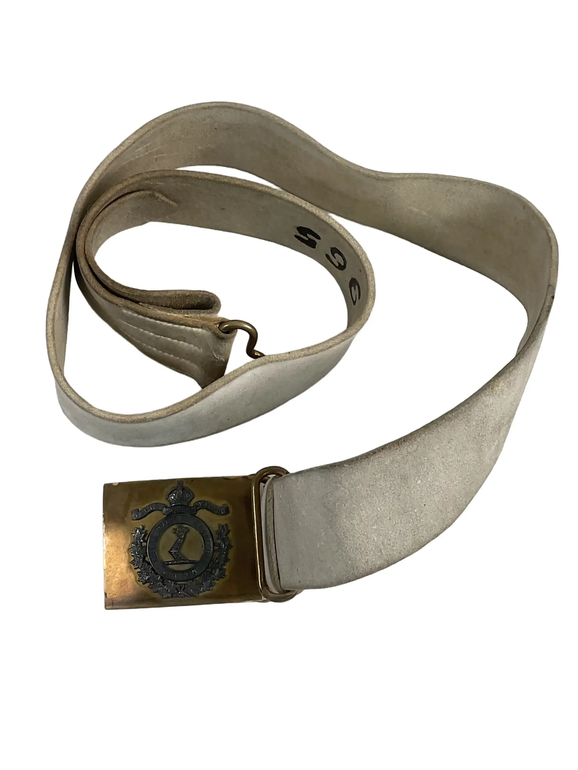 Canadian Royal Military College Buff Leather Belt With Officers Belt Buckle Canadian Royal Military College Buff Leather Belt With Officers Belt Buckle