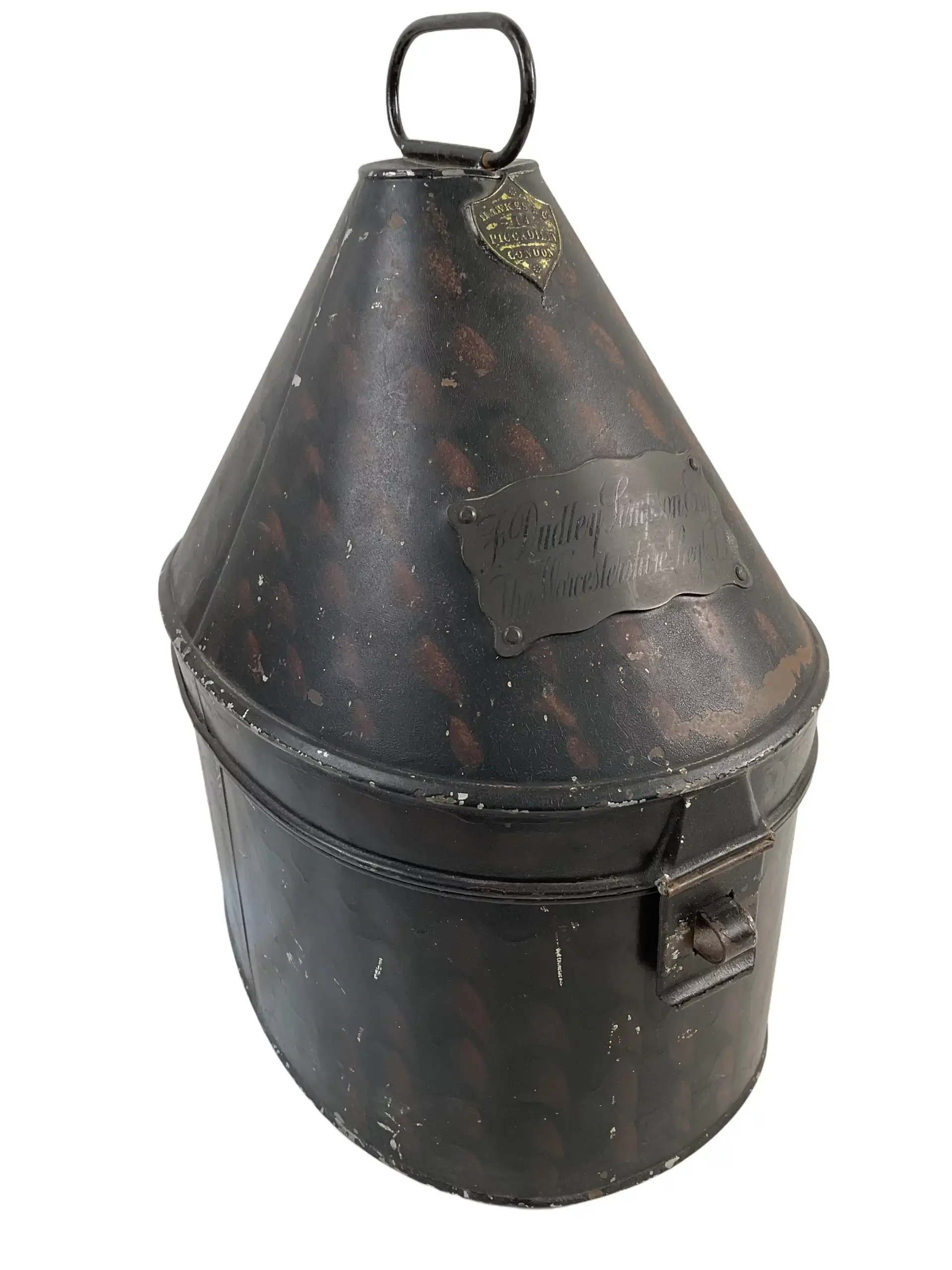 Pre WW1 British Officers Home Service Worcestershire Regiment Helmet Carrier Tin Pre WW1 British Officers Home Service Worcestershire Regiment Helmet Carrier Tin