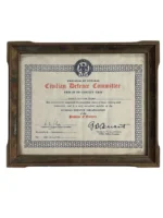 WW2 Canadian Ontario Civilian Defence Commitee Certificate Framed 9" X 11"
