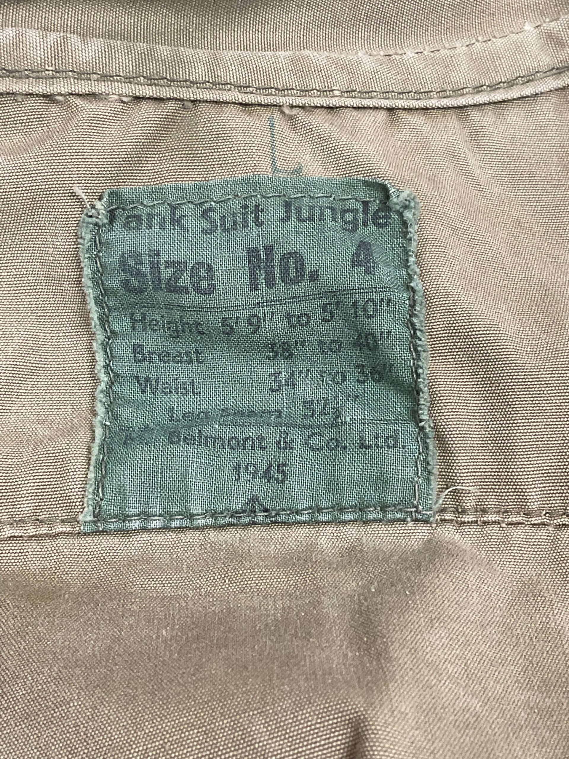 WW2 British Jungle Tank Suit Size 4 Dated 1945 WW2 British Jungle Tank Suit Size 4 Dated 1945