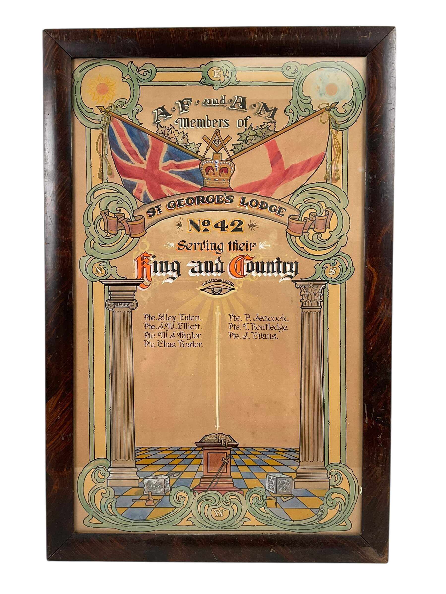 WW2 Canadian Masonic St. George's Lodge Honour Roll Framed 29" X 19" WW2 Canadian Masonic St. George's Lodge Honour Roll Framed 29" X 19"