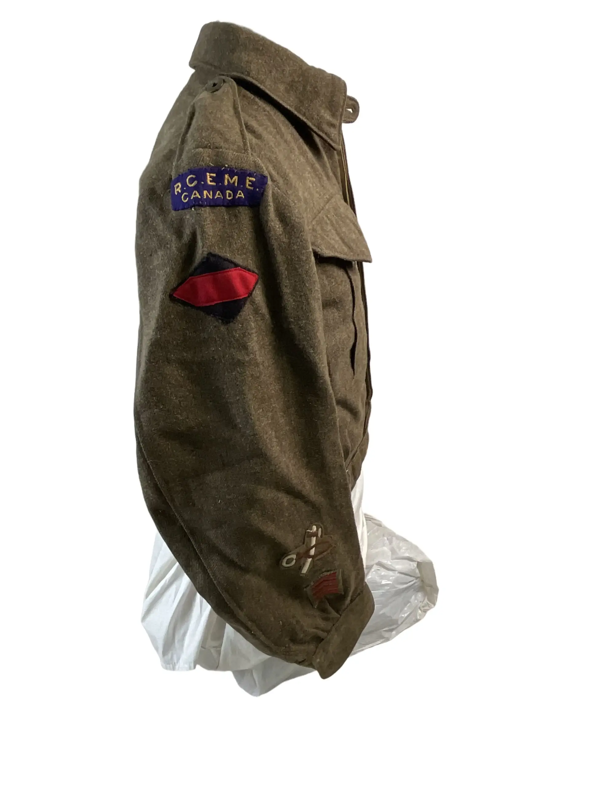 WW2 Canadian RCEME 1st Armoured Division Battledress Jacket Named WW2 Canadian RCEME 1st Armoured Division Battledress Jacket Named