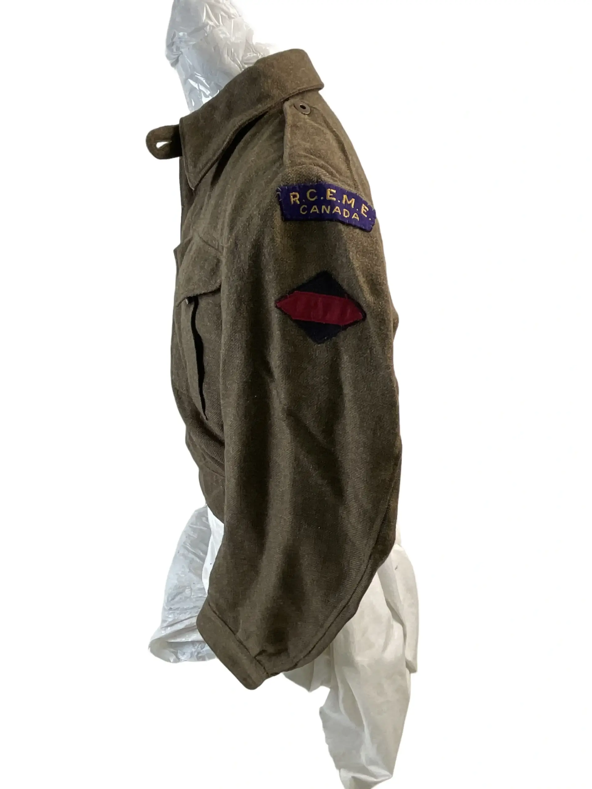 WW2 Canadian RCEME 1st Armoured Division Battledress Jacket Named WW2 Canadian RCEME 1st Armoured Division Battledress Jacket Named