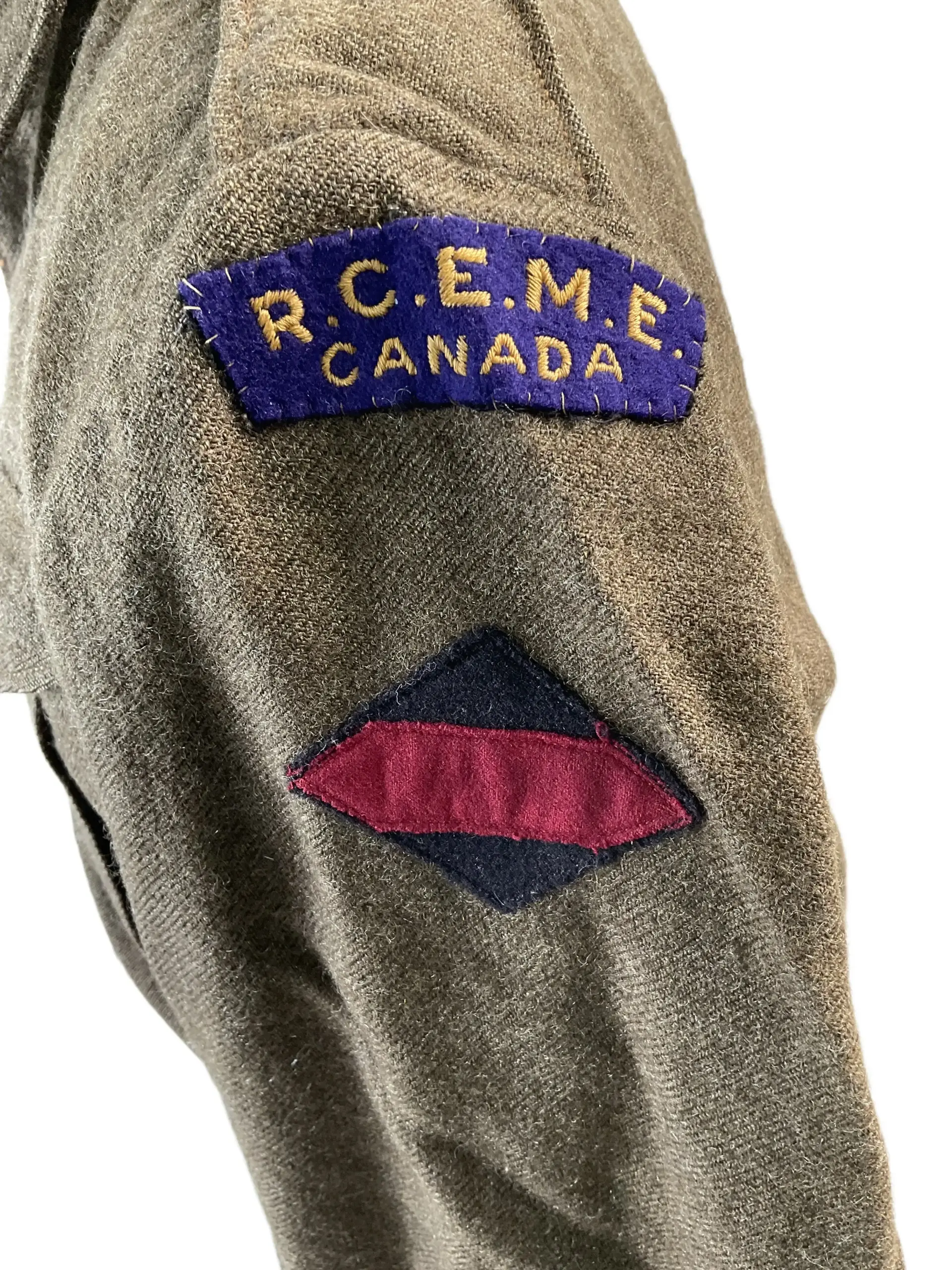 WW2 Canadian RCEME 1st Armoured Division Battledress Jacket Named WW2 Canadian RCEME 1st Armoured Division Battledress Jacket Named