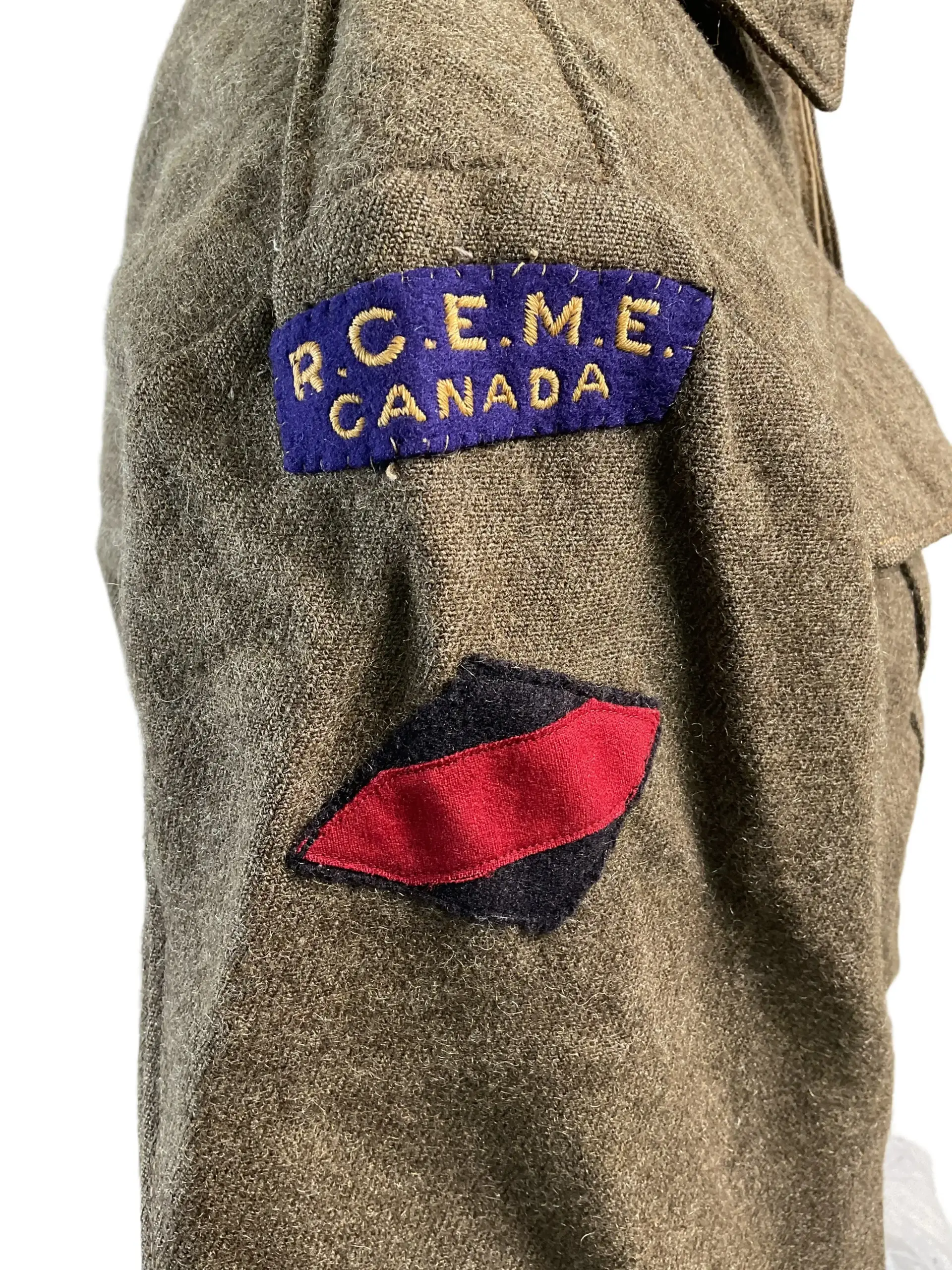 WW2 Canadian RCEME 1st Armoured Division Battledress Jacket Named WW2 Canadian RCEME 1st Armoured Division Battledress Jacket Named