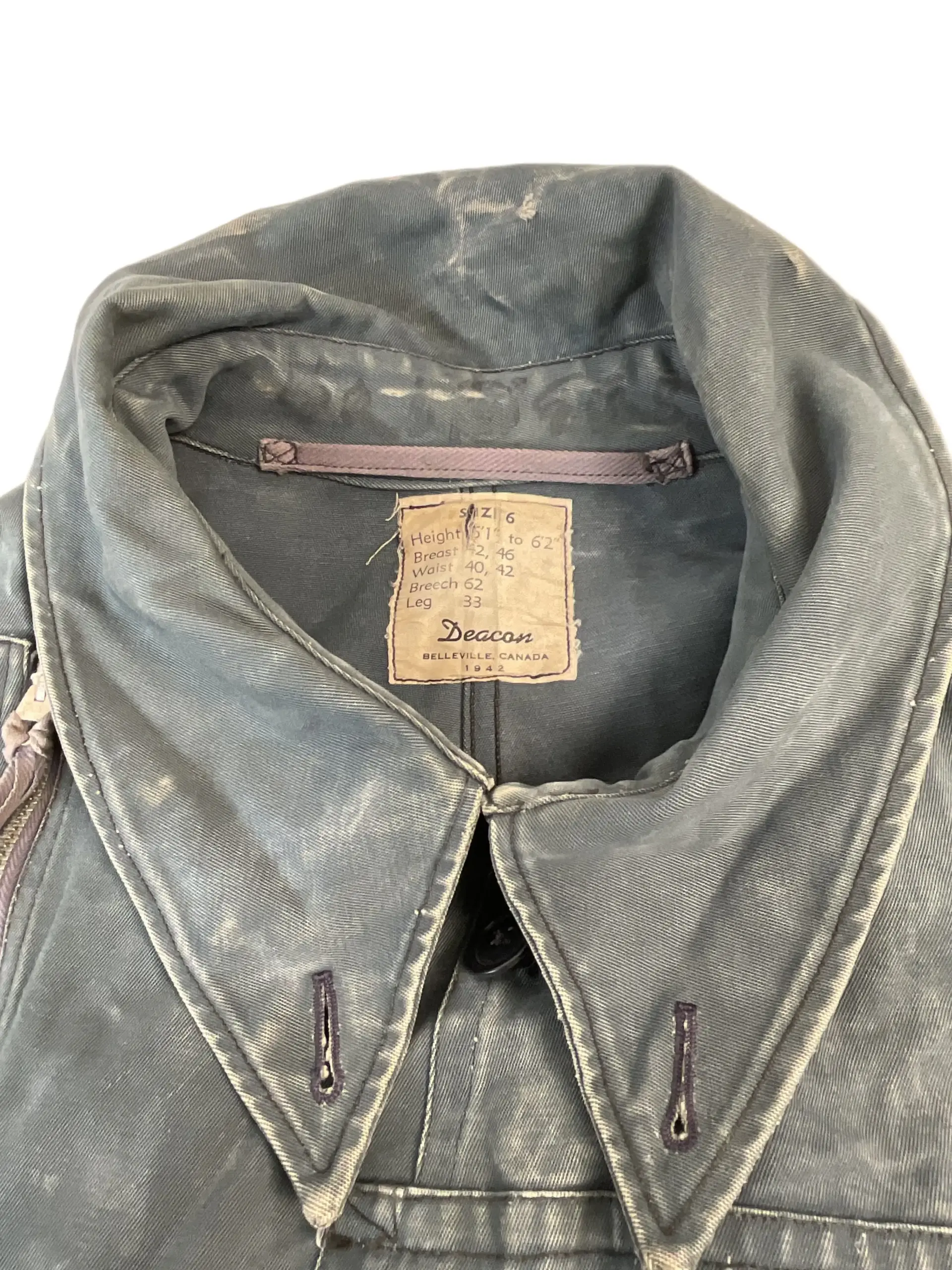 WW2 Canadian RCAF BCATP Blue Flight Suit Dated 1942 Size 6 WW2 Canadian RCAF BCATP Blue Flight Suit Dated 1942 Size 6