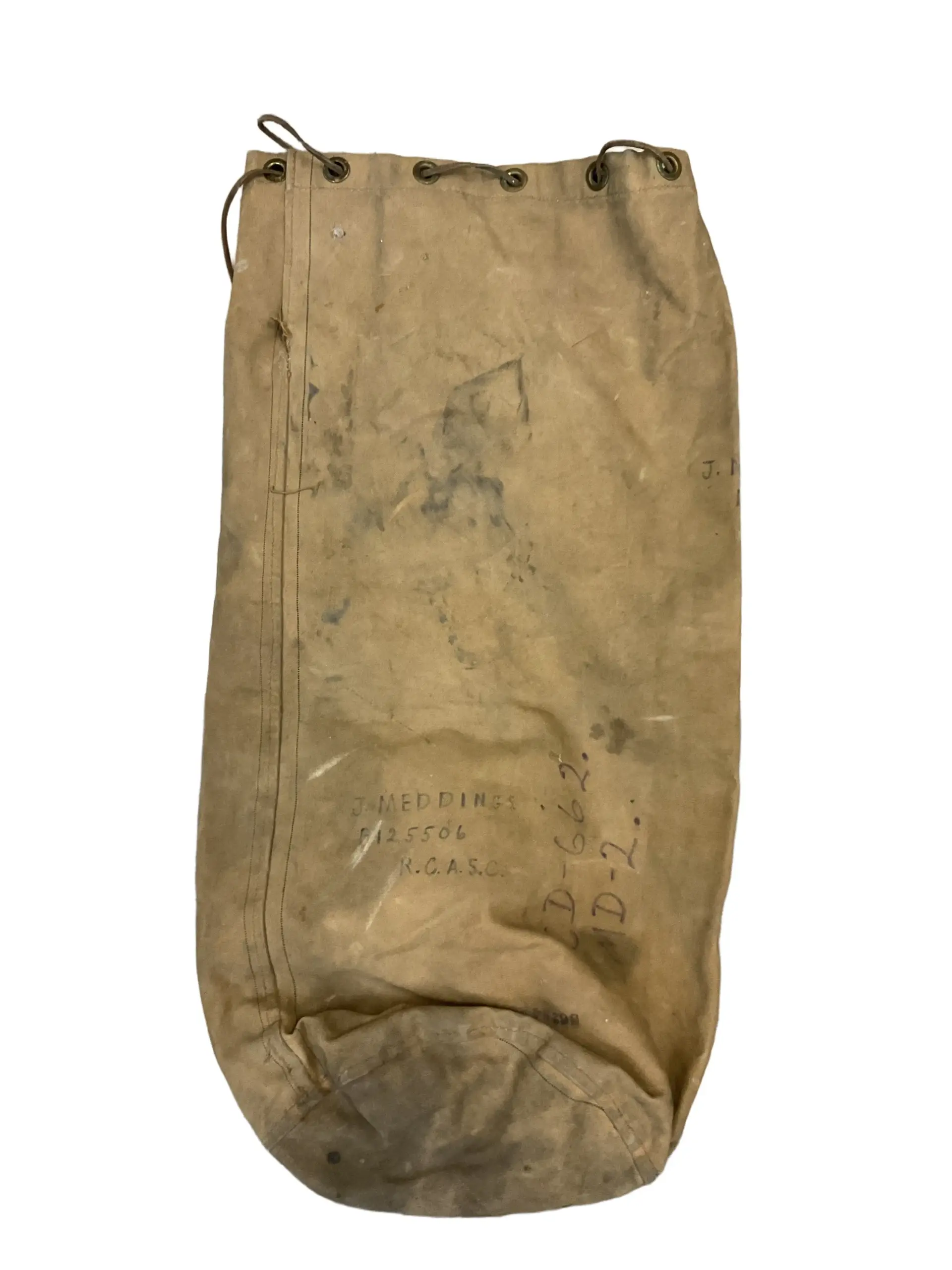 WW2 Canadian RCASC Named Khaki Duffle Bag 29" X 14" WW2 Canadian RCASC Named Khaki Duffle Bag 29" X 14"