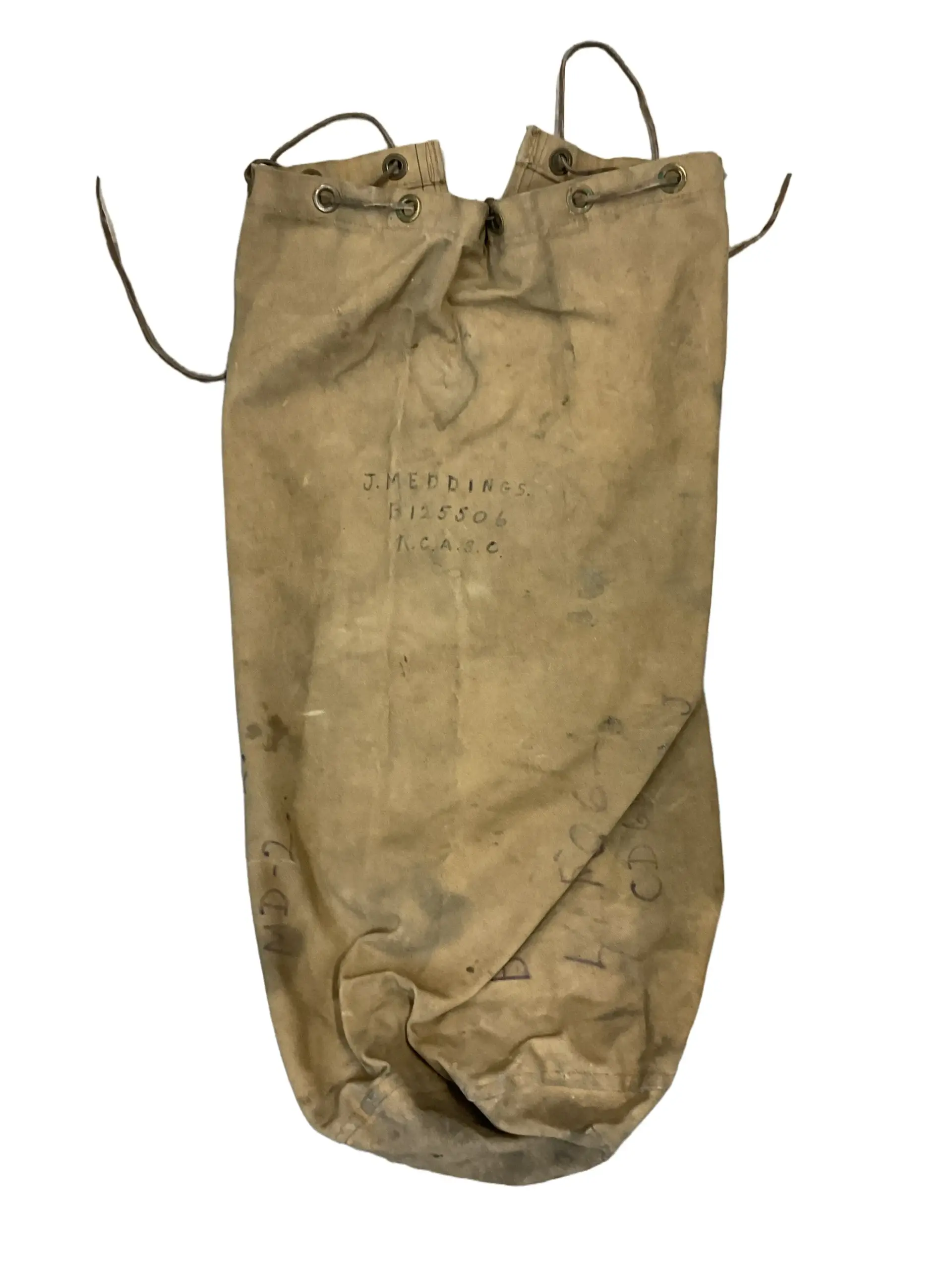 WW2 Canadian RCASC Named Khaki Duffle Bag 29" X 14" WW2 Canadian RCASC Named Khaki Duffle Bag 29" X 14"