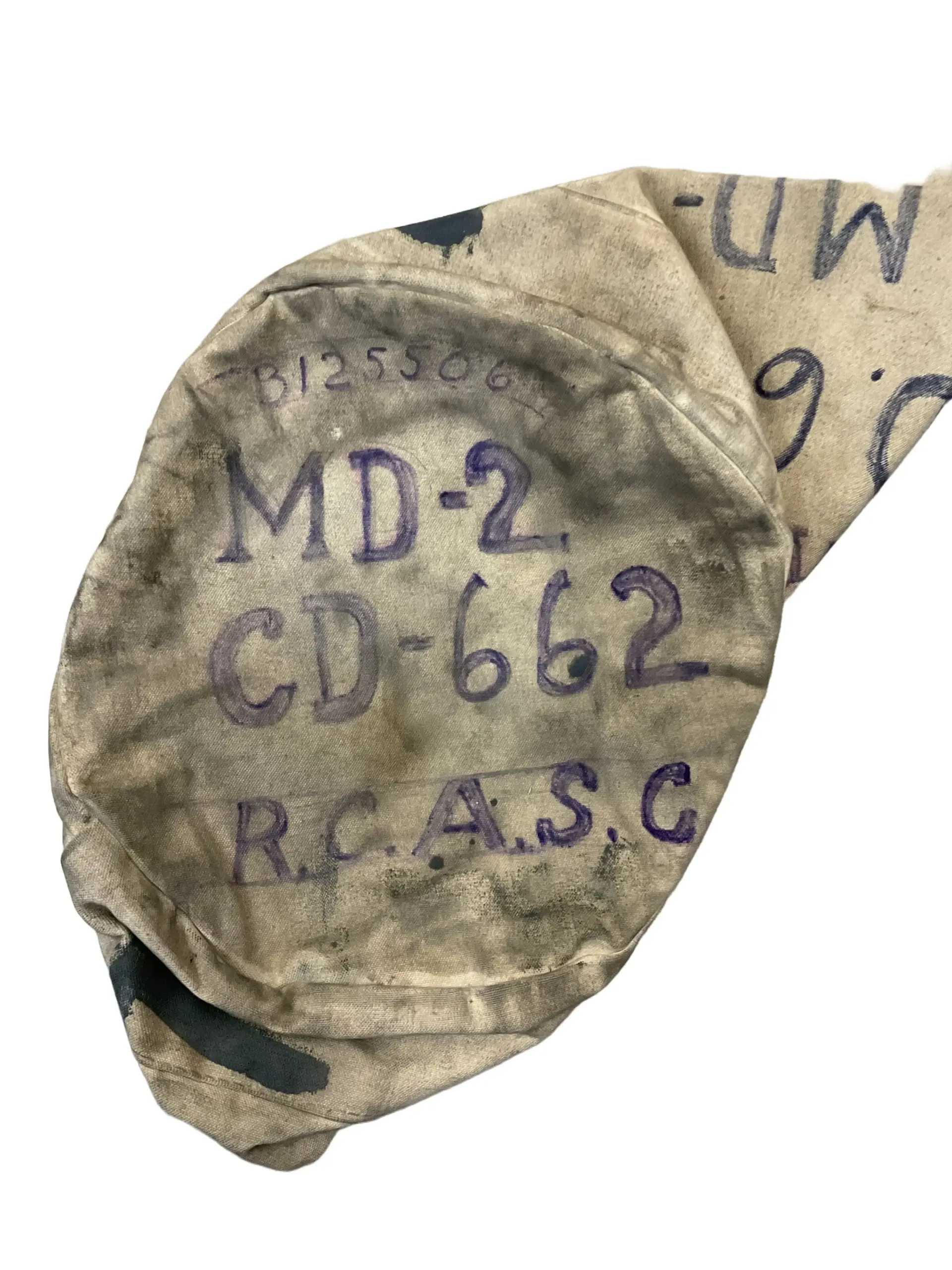 WW2 Canadian RCASC Named White Duffle Bag 32" X 17" WW2 Canadian RCASC Named White Duffle Bag 32" X 17"