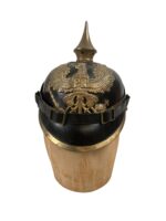 WW1 Imperial German Prussian Spiked Helmet Pickelhaube With Replaced Chin Strap Dated 1914