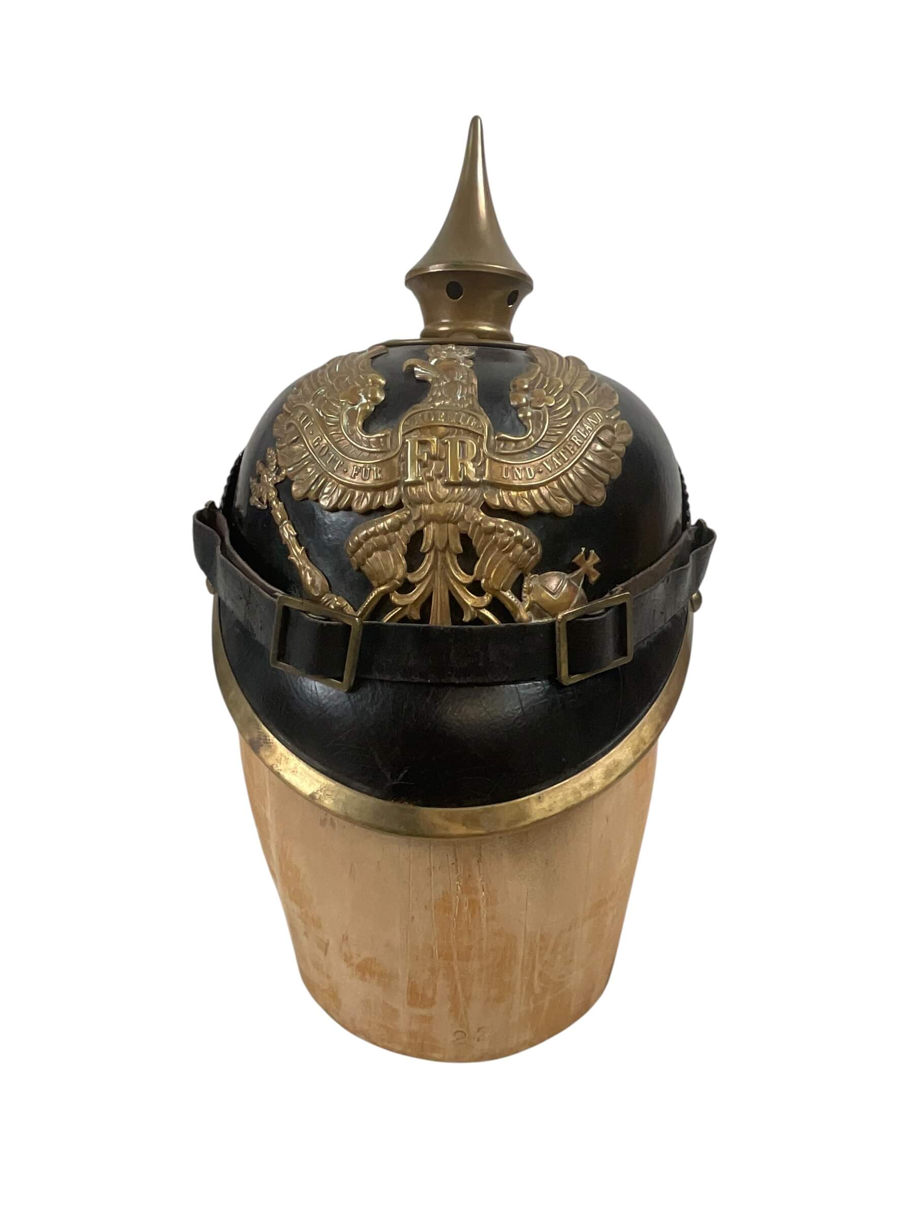WW1 Imperial German Prussian Spiked Helmet Pickelhaube With Replaced Chin Strap Dated 1914 WW1 Imperial German Prussian Spiked Helmet Pickelhaube With Replaced Chin Strap Dated 1914